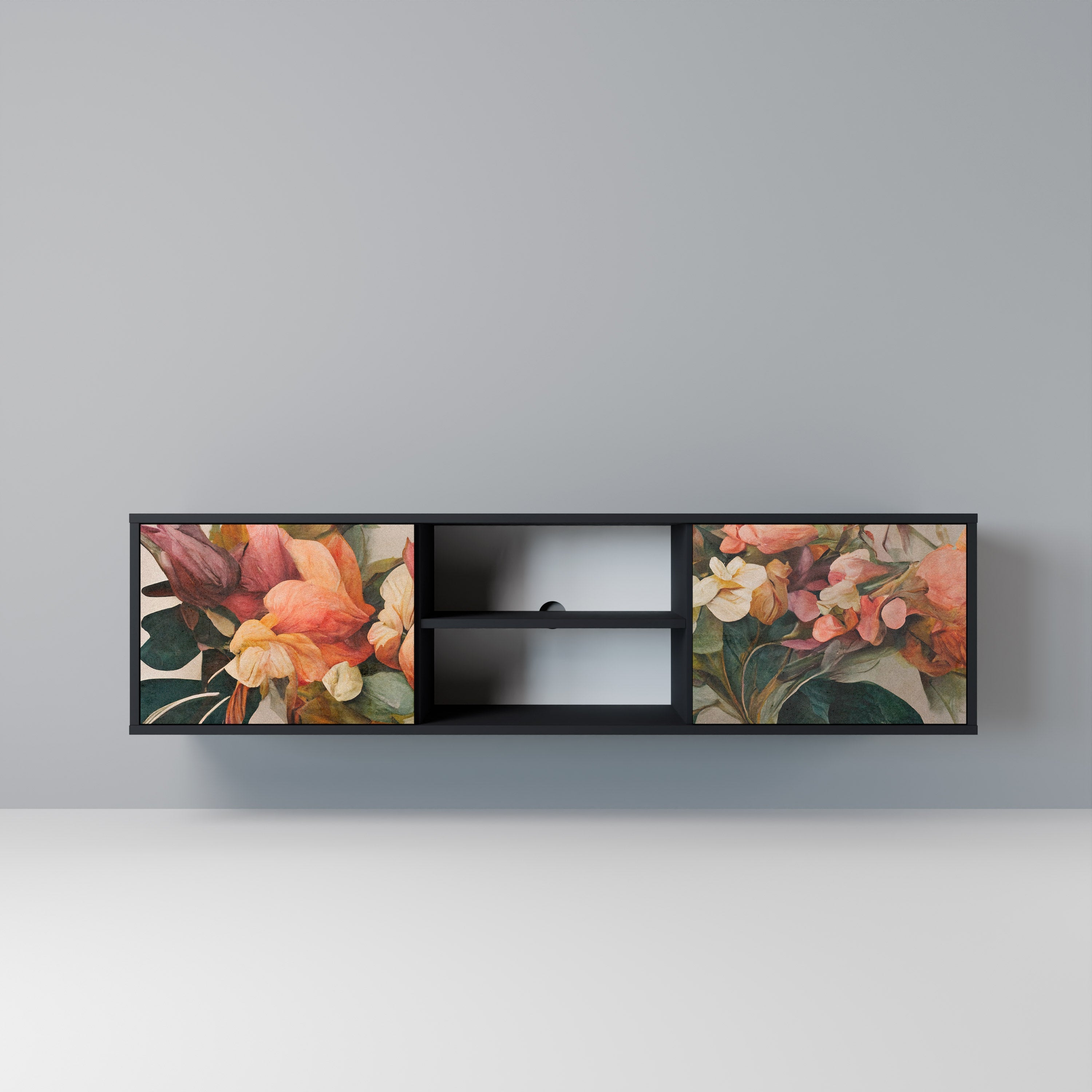 STYLISH BEAUTY 2-Door TV Stand in Black Finish