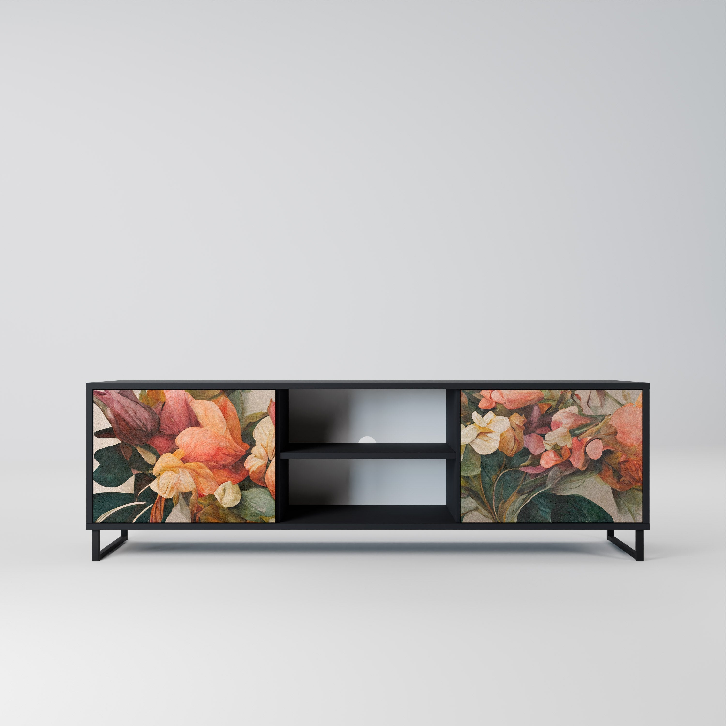 STYLISH BEAUTY 2-Door TV Stand in Black Finish