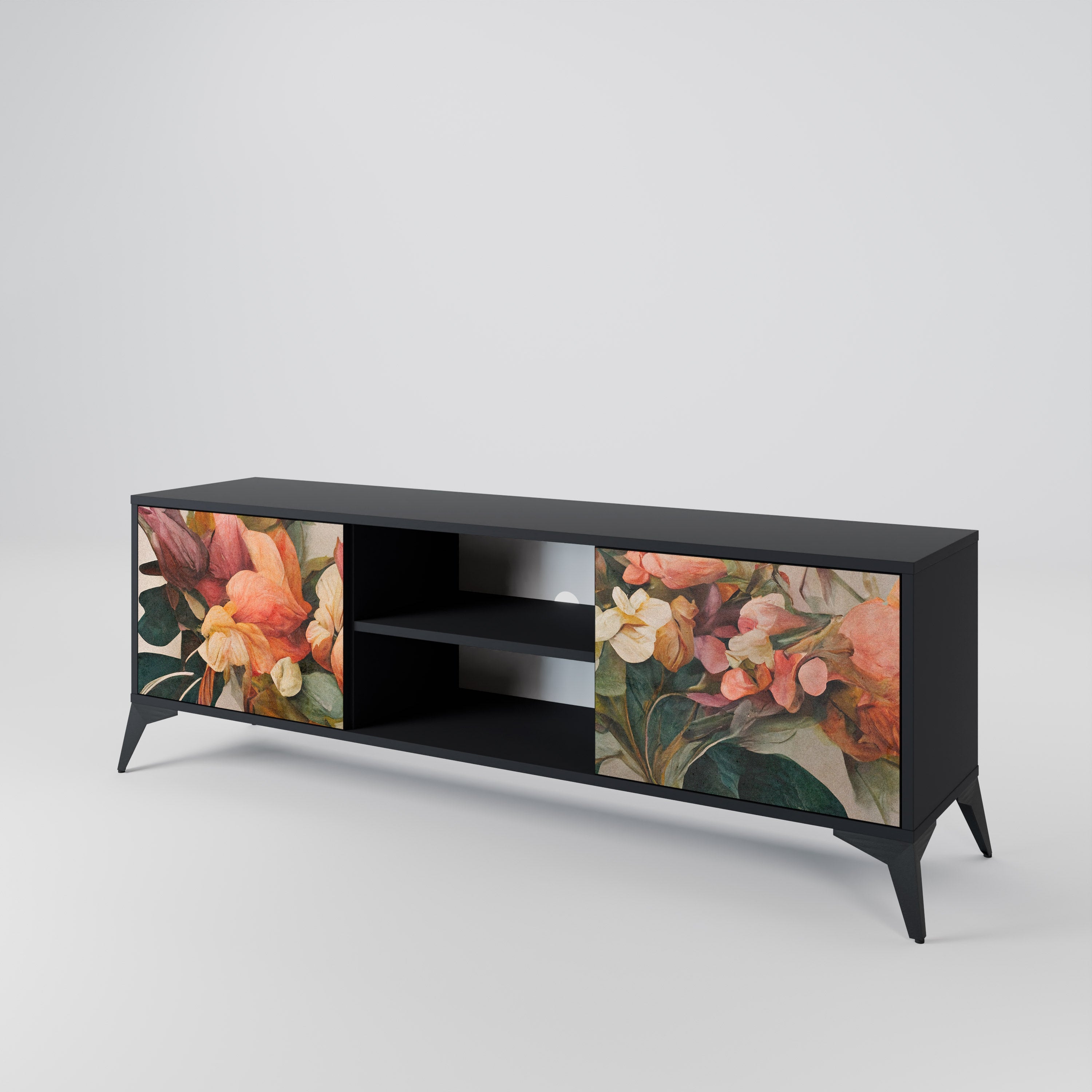 STYLISH BEAUTY 2-Door TV Stand in Black Finish