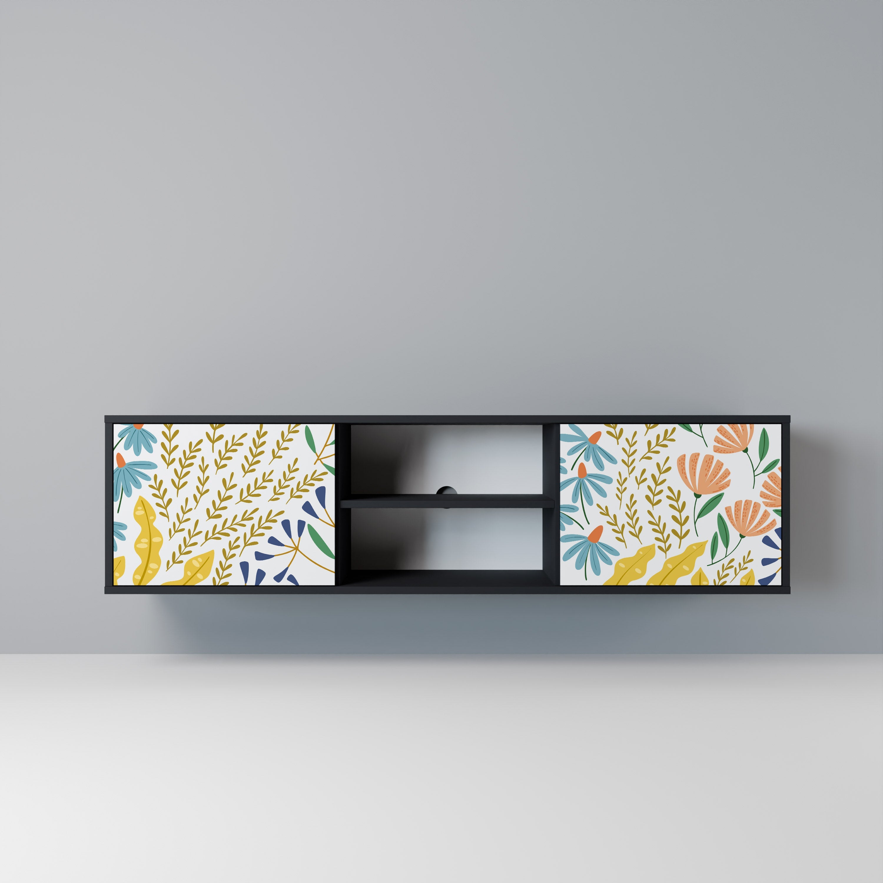 HELLO SPRING 2-Door TV Stand in Black Finish