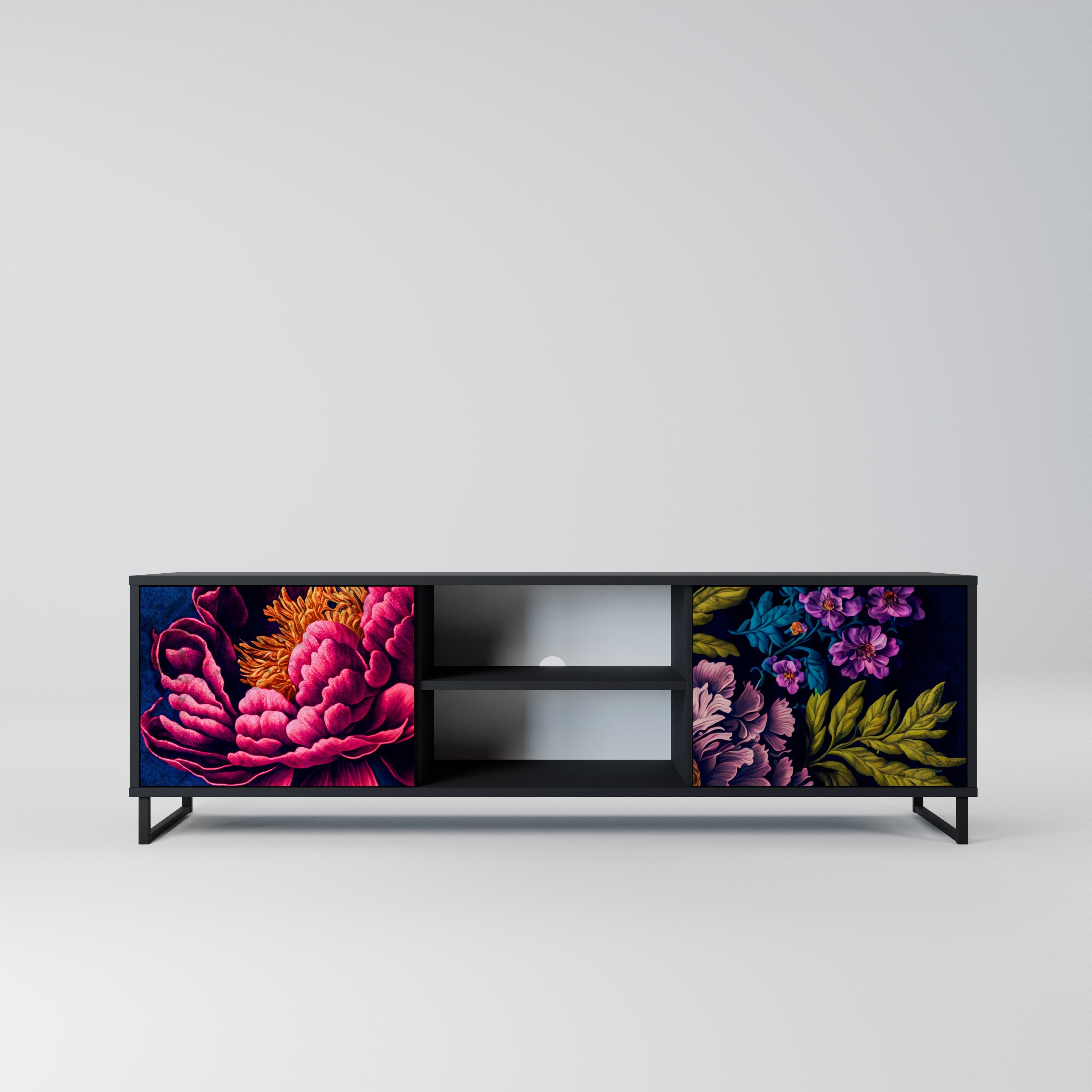 BLOOMING ELEGANCE 2-Door TV Stand in Black Finish