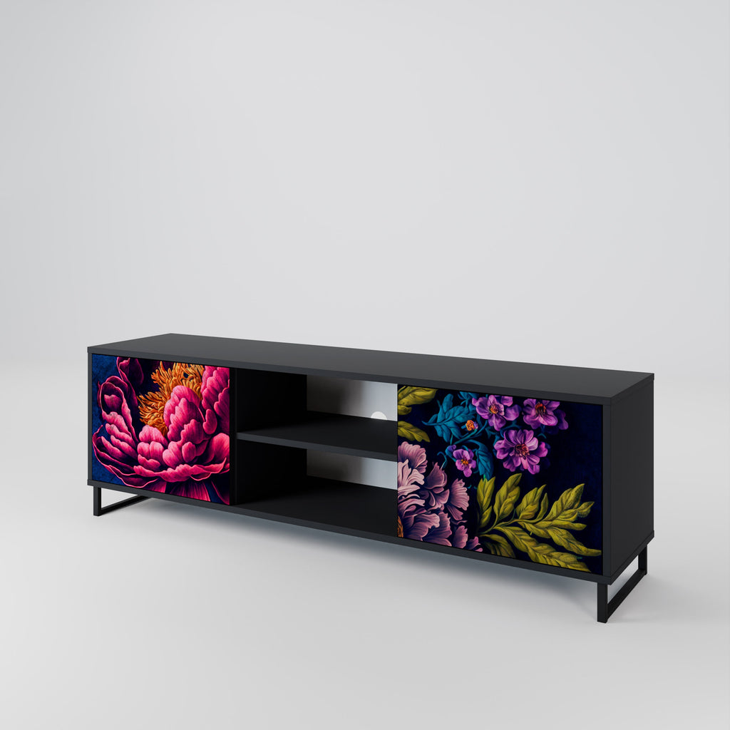 BLOOMING ELEGANCE 2-Door TV Stand in Black Finish