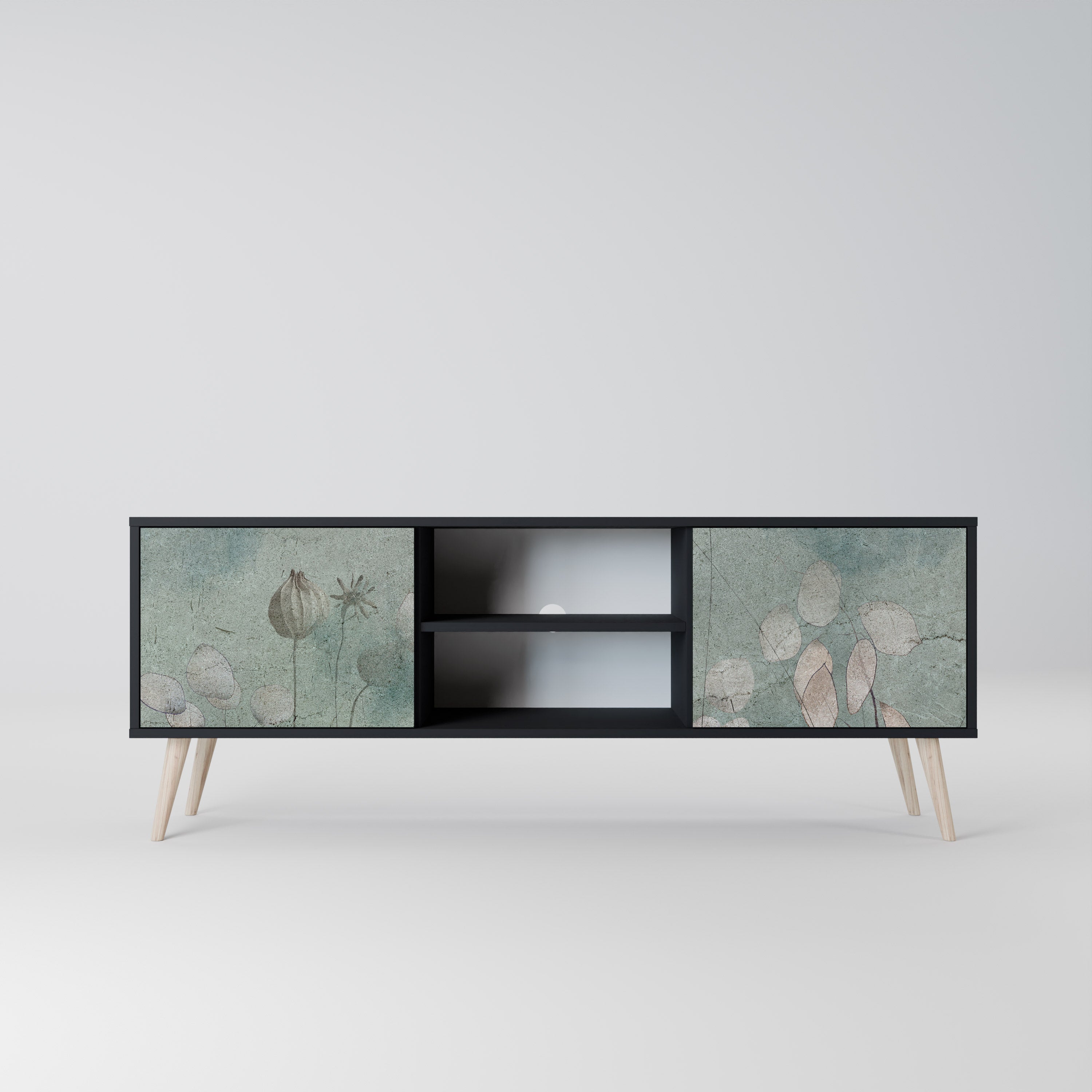 NIGHT LADY 2-Door TV Stand in Black Finish