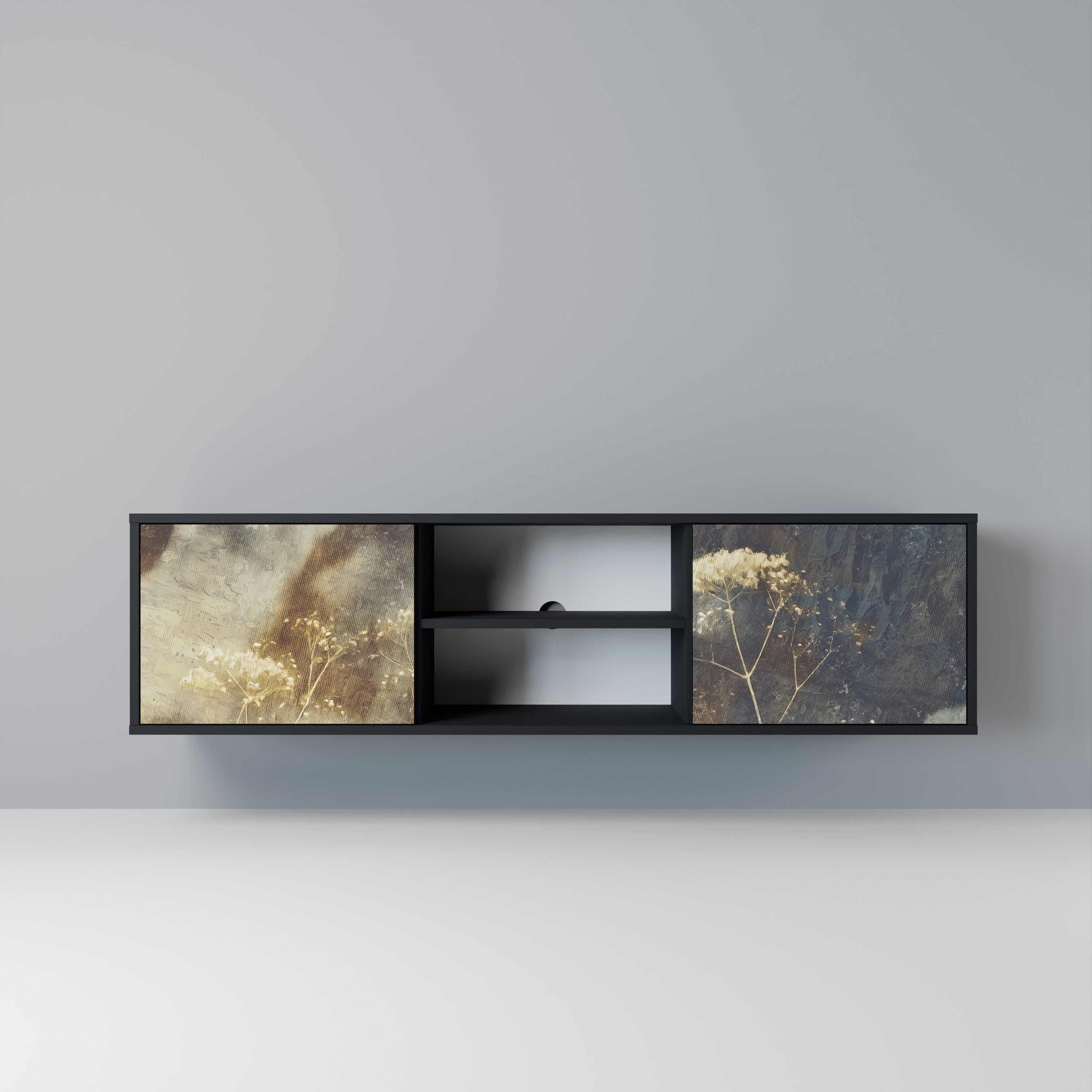 GENTLE POWER 2-Door TV Stand in Black Finish