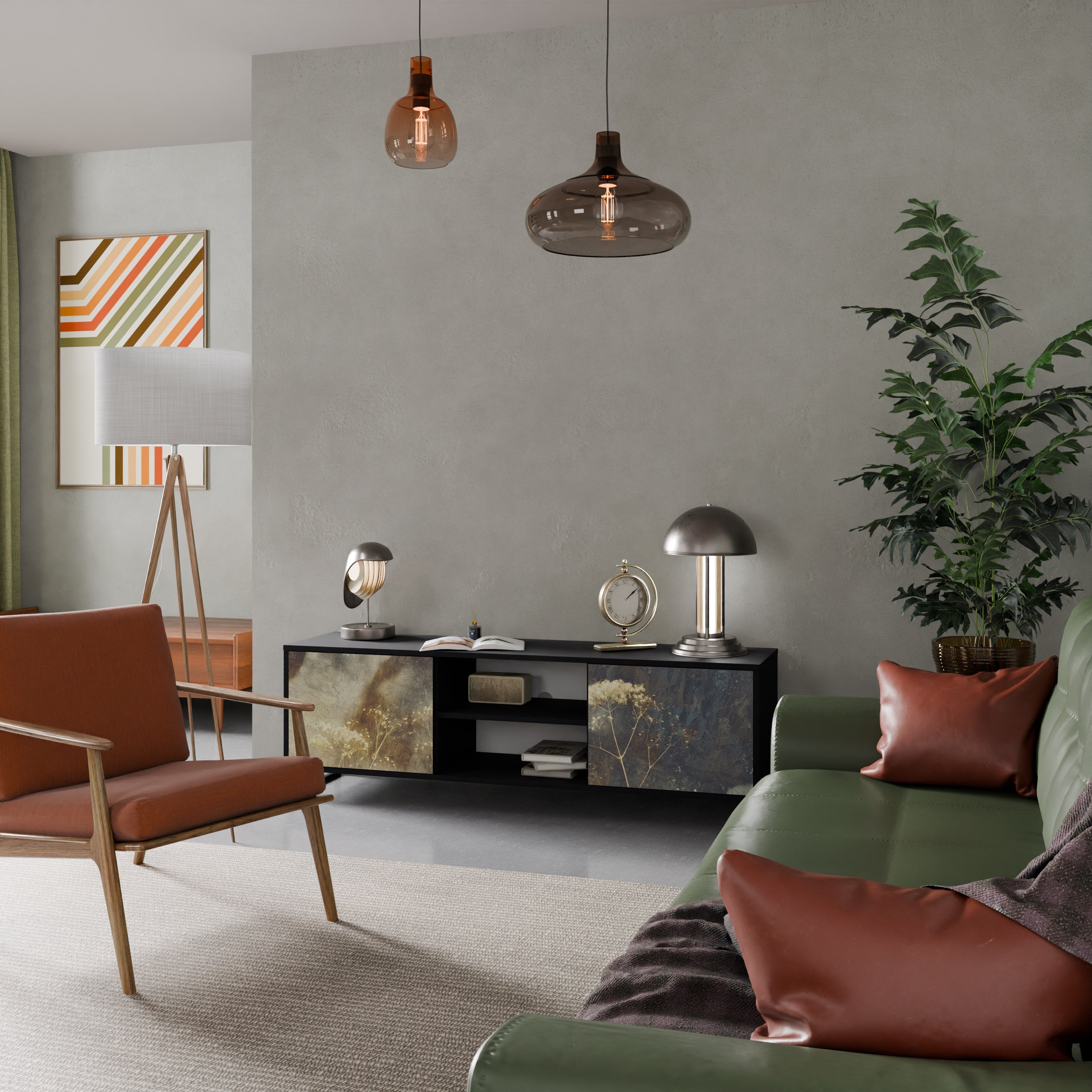 GENTLE POWER 2-Door TV Stand in Black Finish