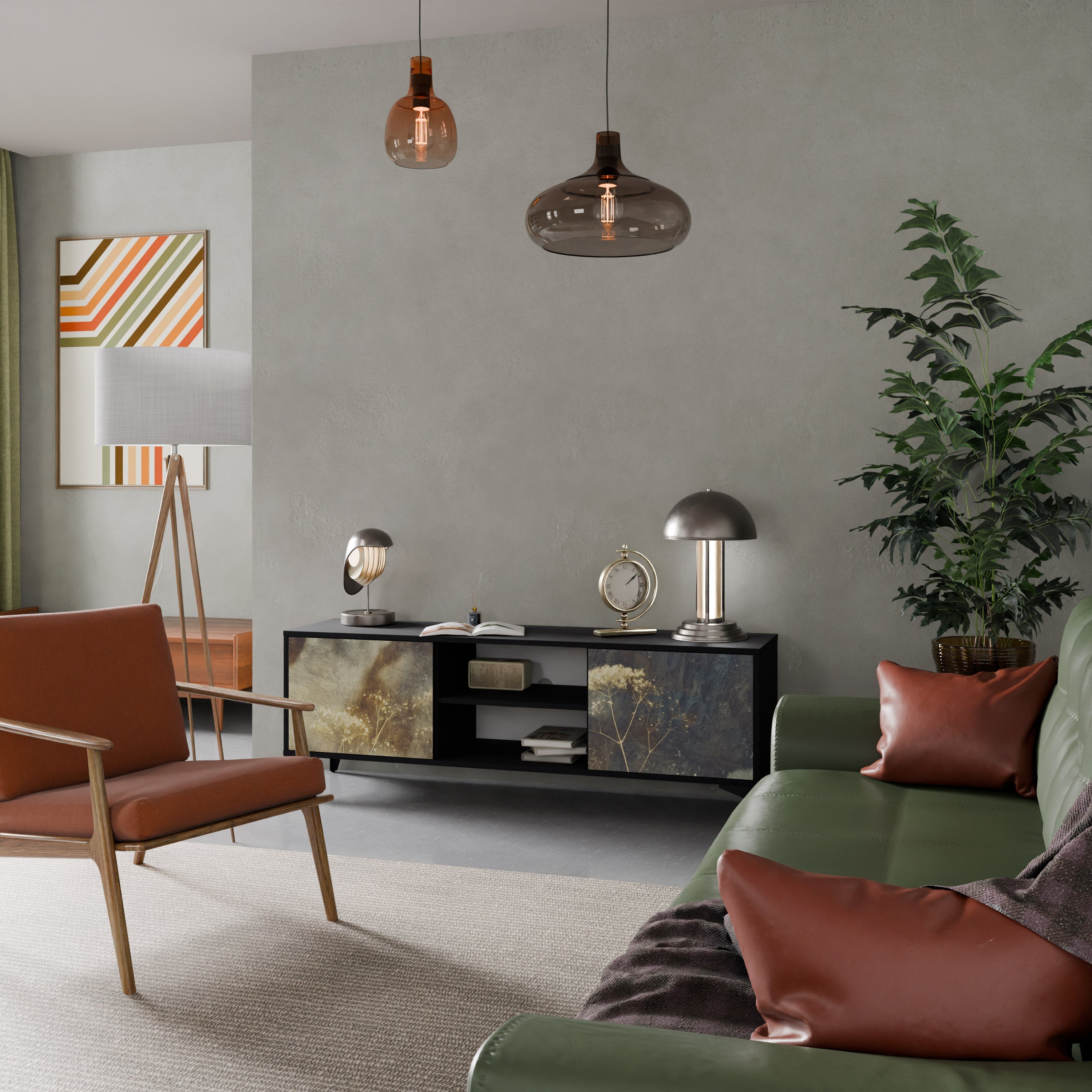 GENTLE POWER 2-Door TV Stand in Black Finish