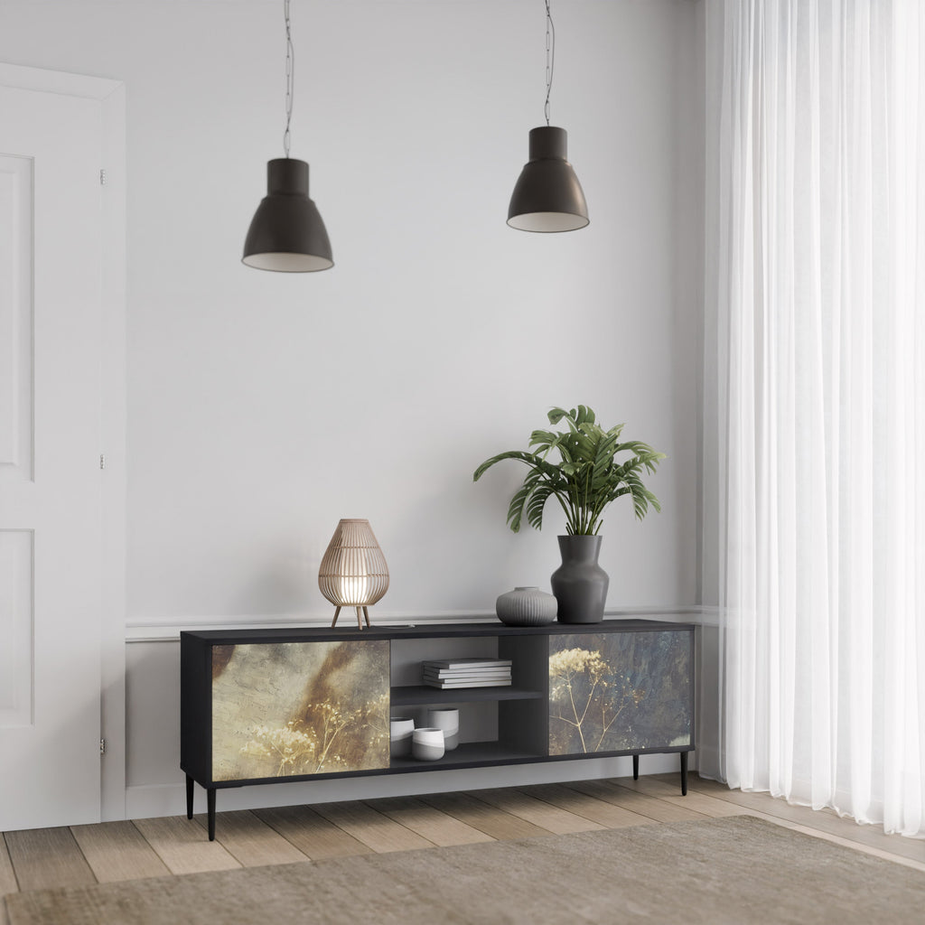 GENTLE POWER 2-Door TV Stand in Black Finish