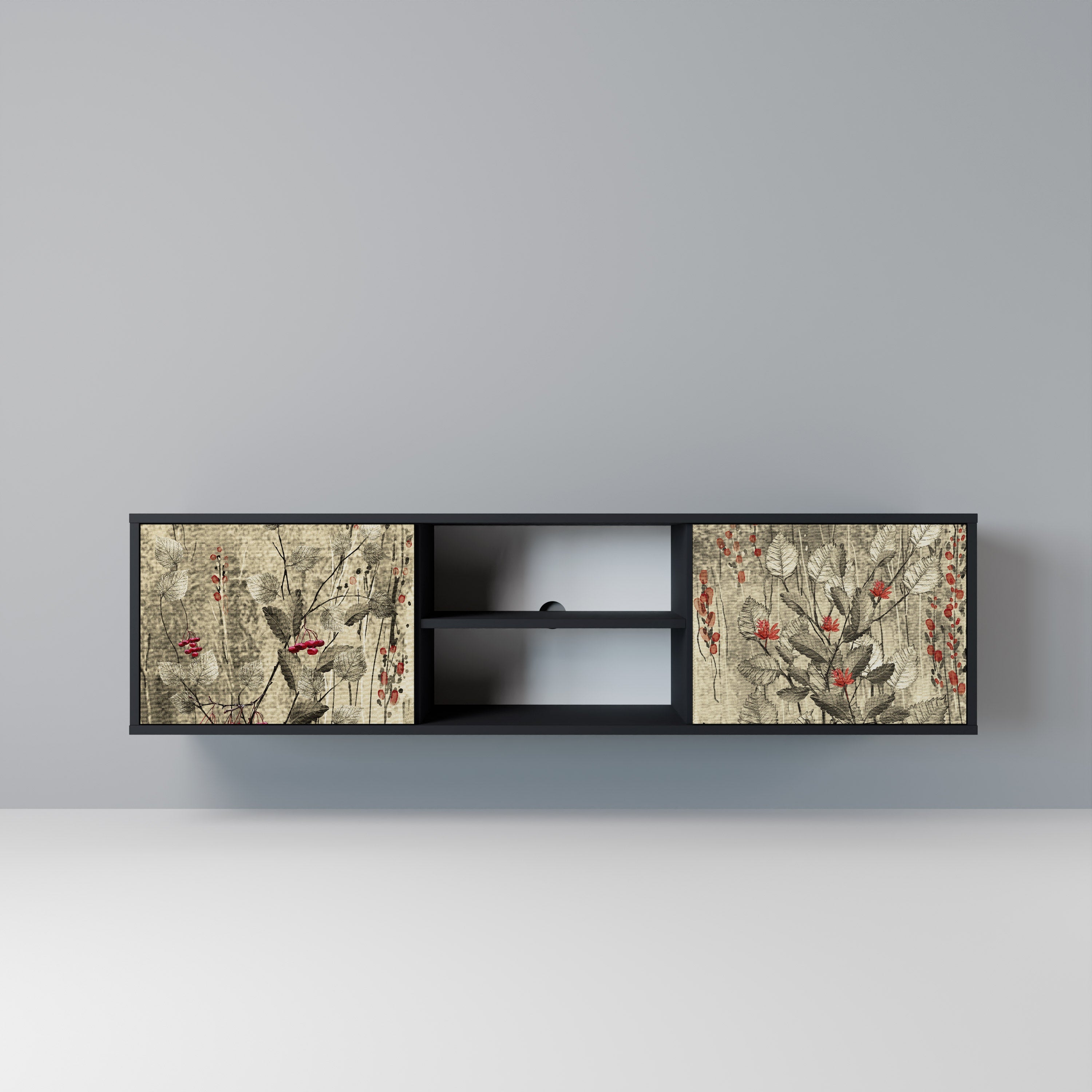 HERBAL GRACE 2-Door TV Stand in Black Finish