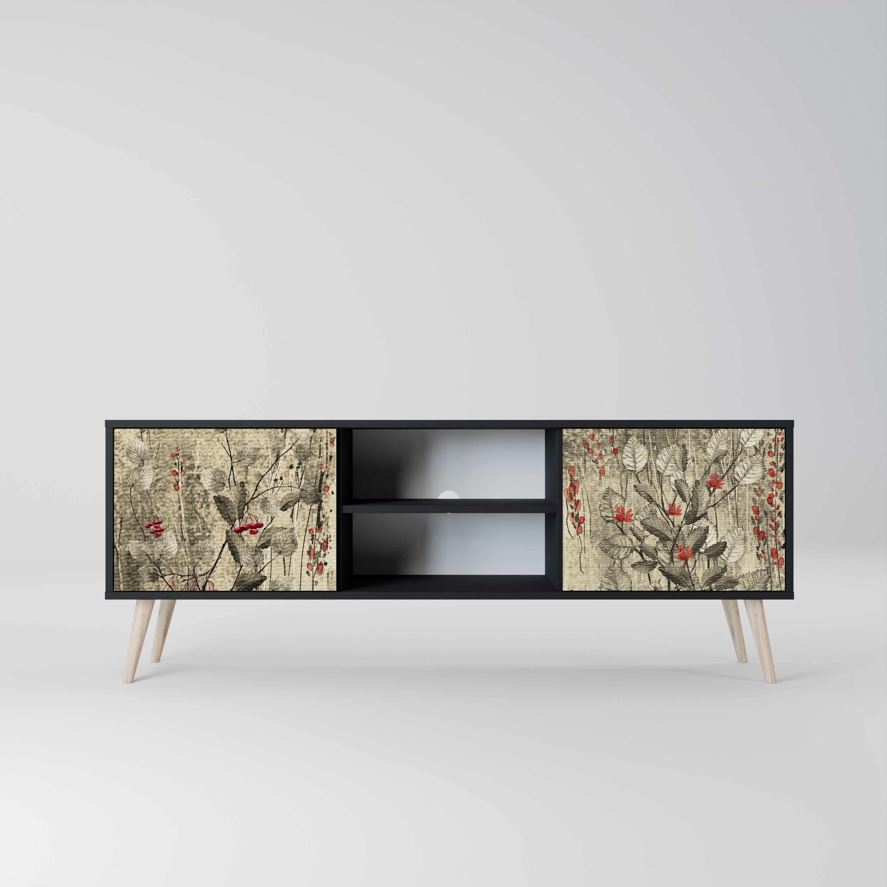 HERBAL GRACE 2-Door TV Stand in Black Finish