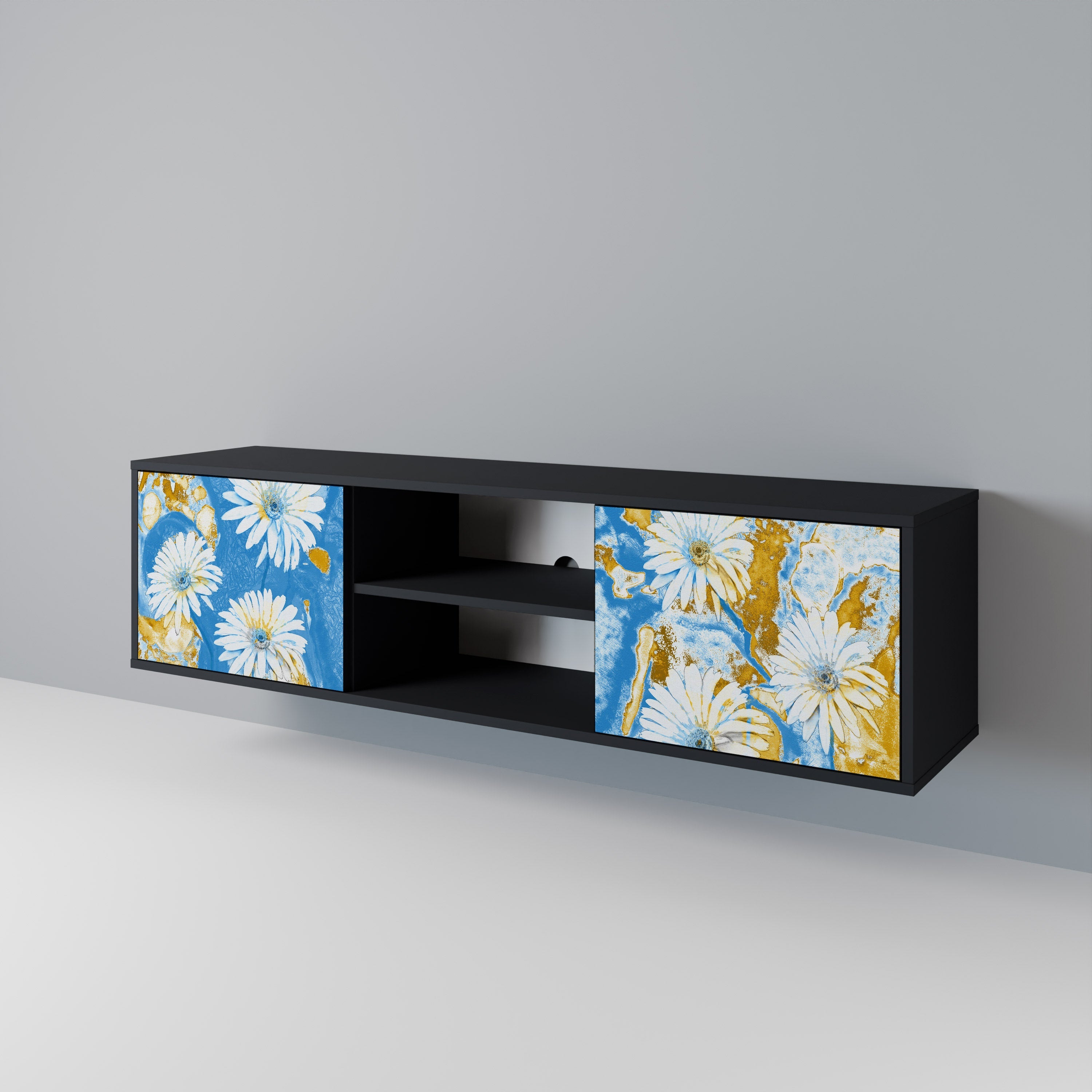 DAISY LUXE 2-Door TV Stand in Black Finish