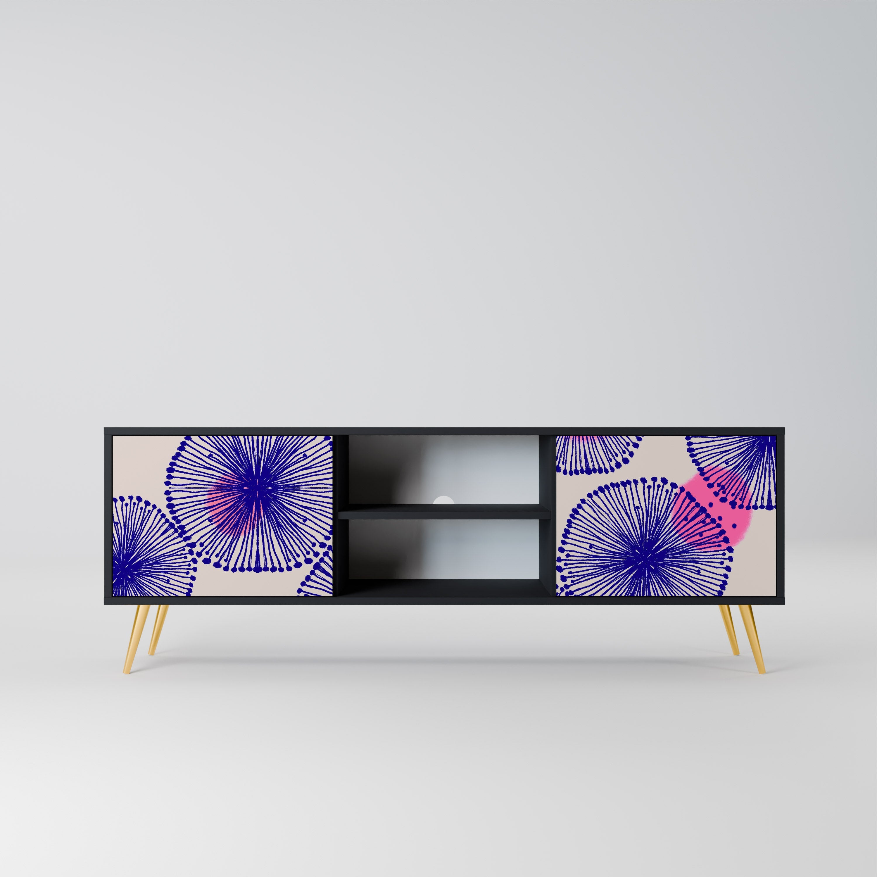 MAGIC NATURE 2-Door TV Stand in Black Finish