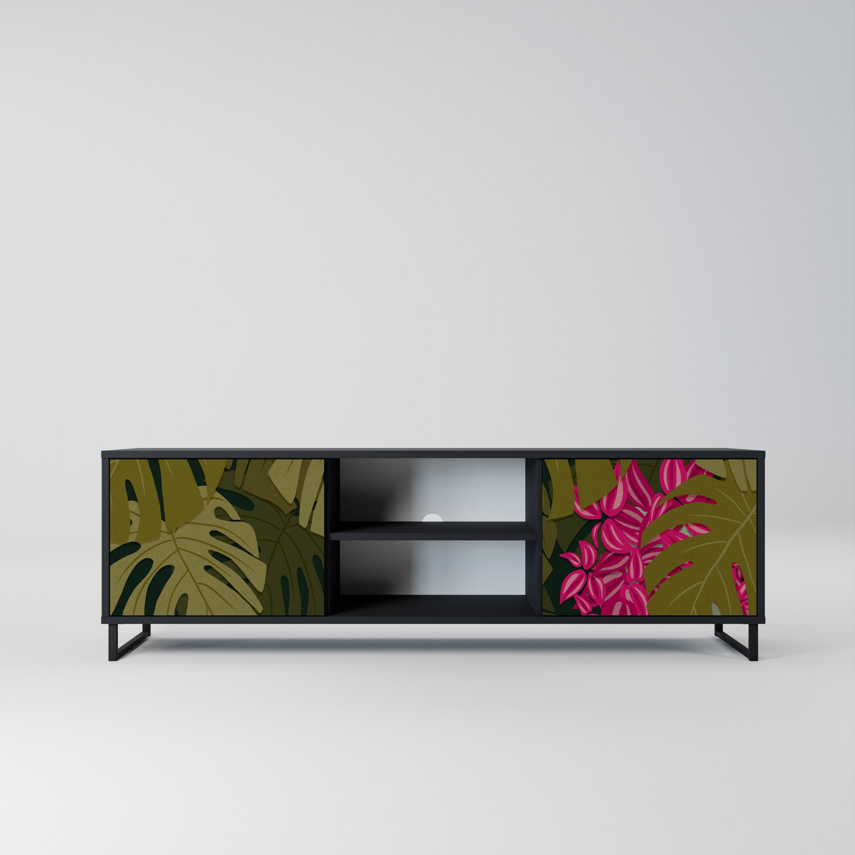 TROPICAL BEAUTY 2-Door TV Stand in Black Finish