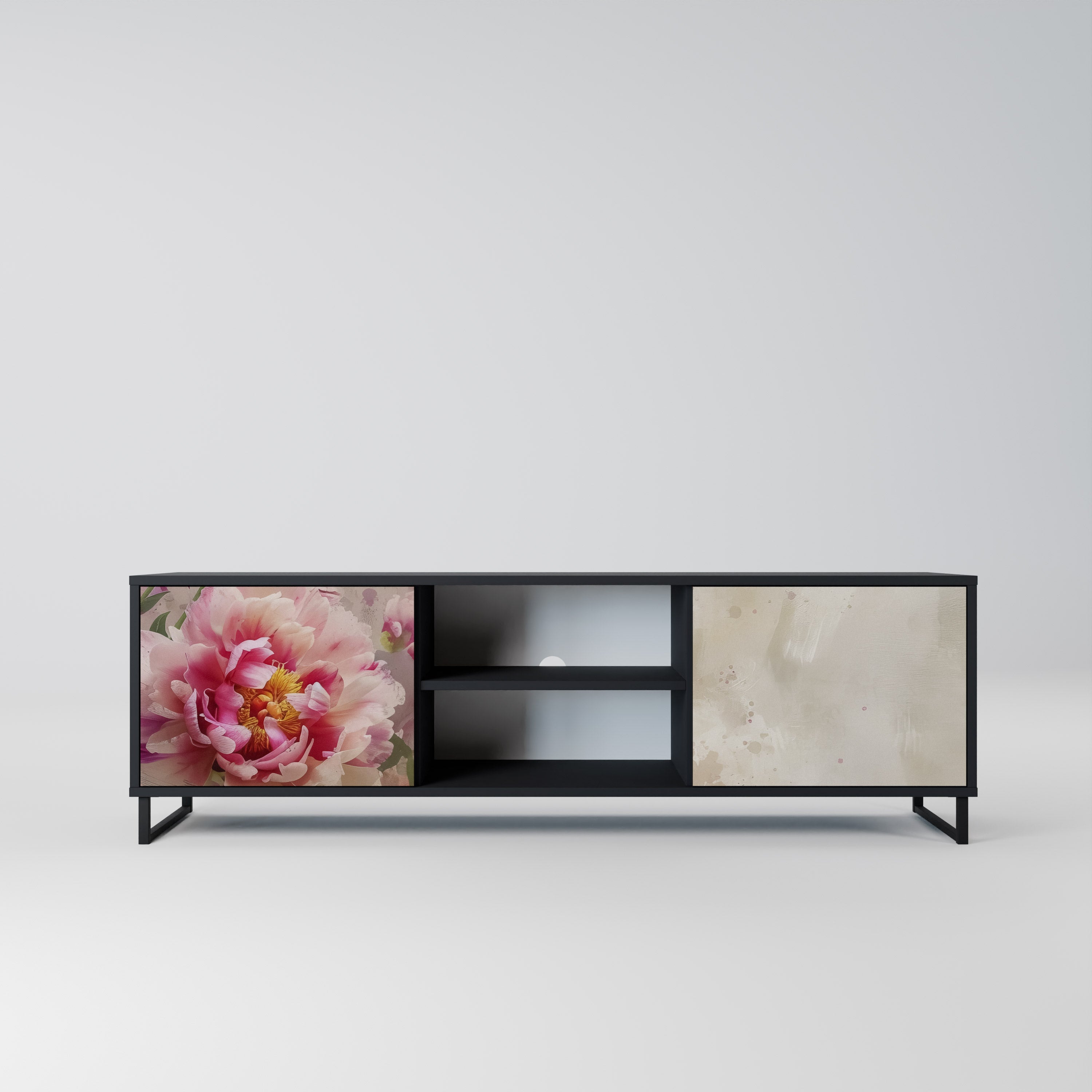 PEONY WHISPER 2-Door TV Stand in Black Finish