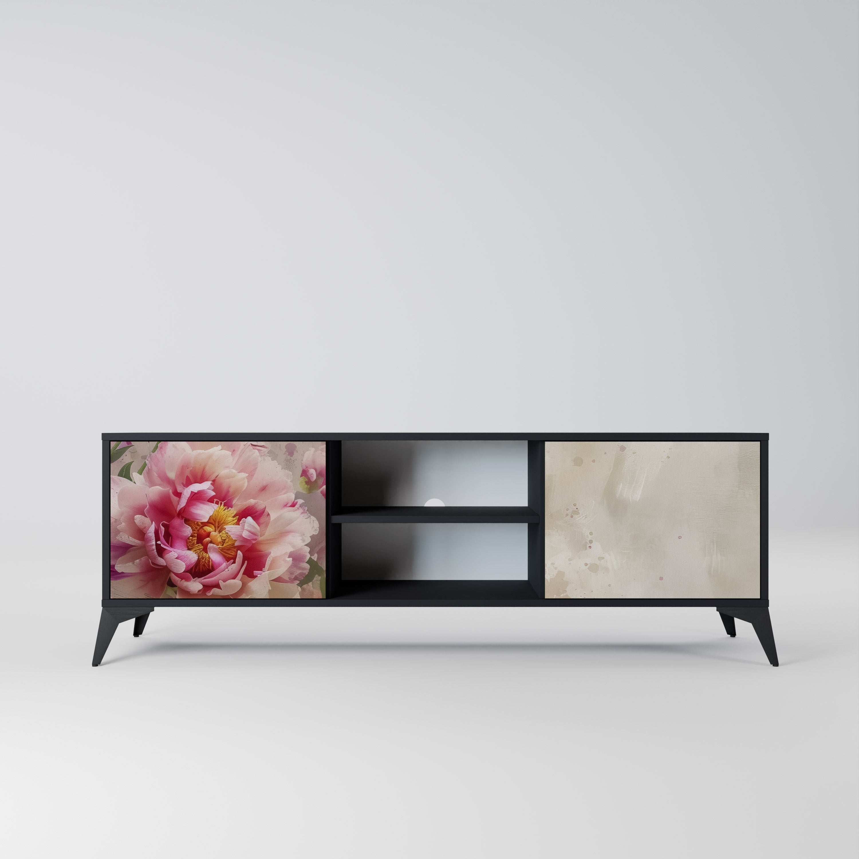PEONY WHISPER 2-Door TV Stand in Black Finish