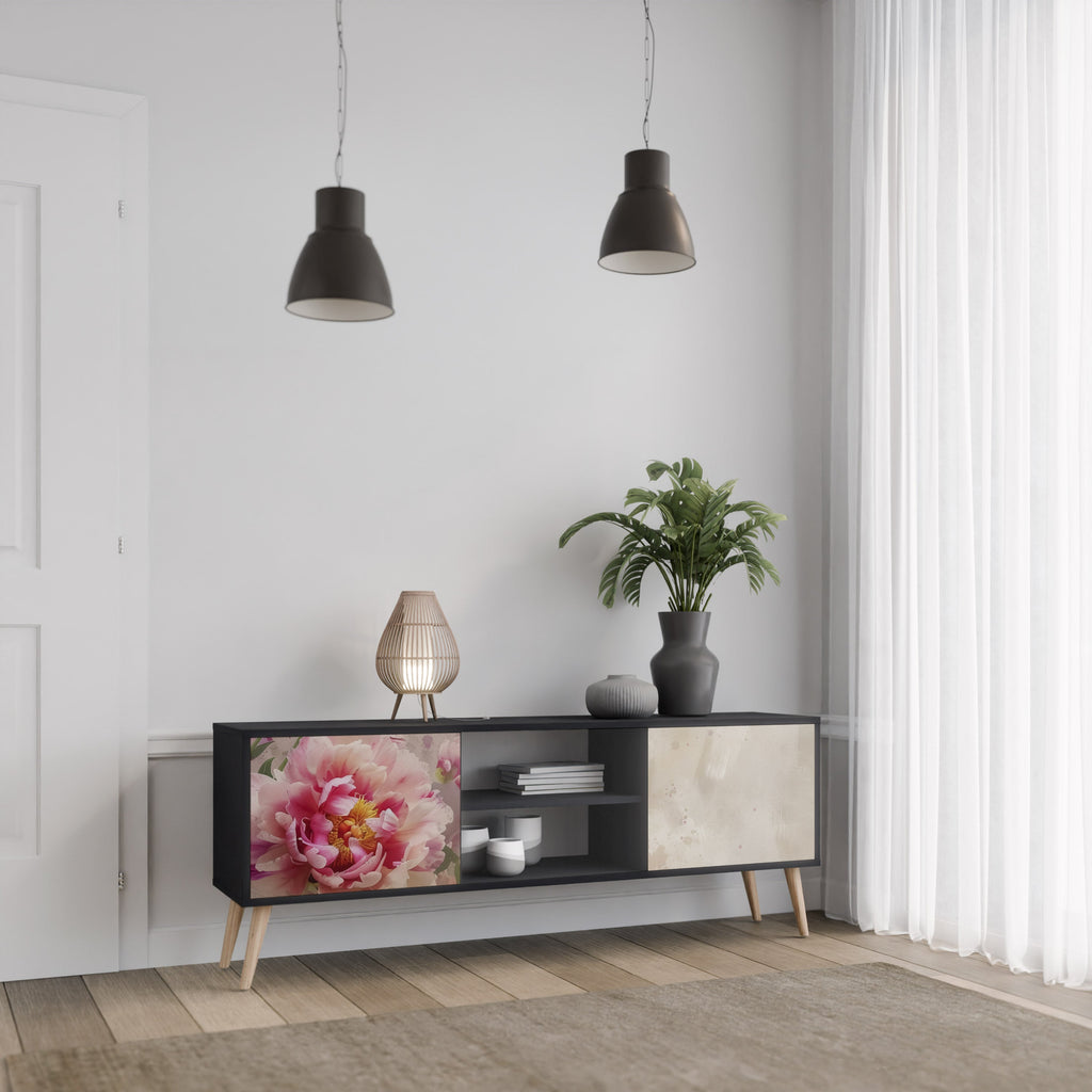 PEONY WHISPER 2-Door TV Stand in Black Finish