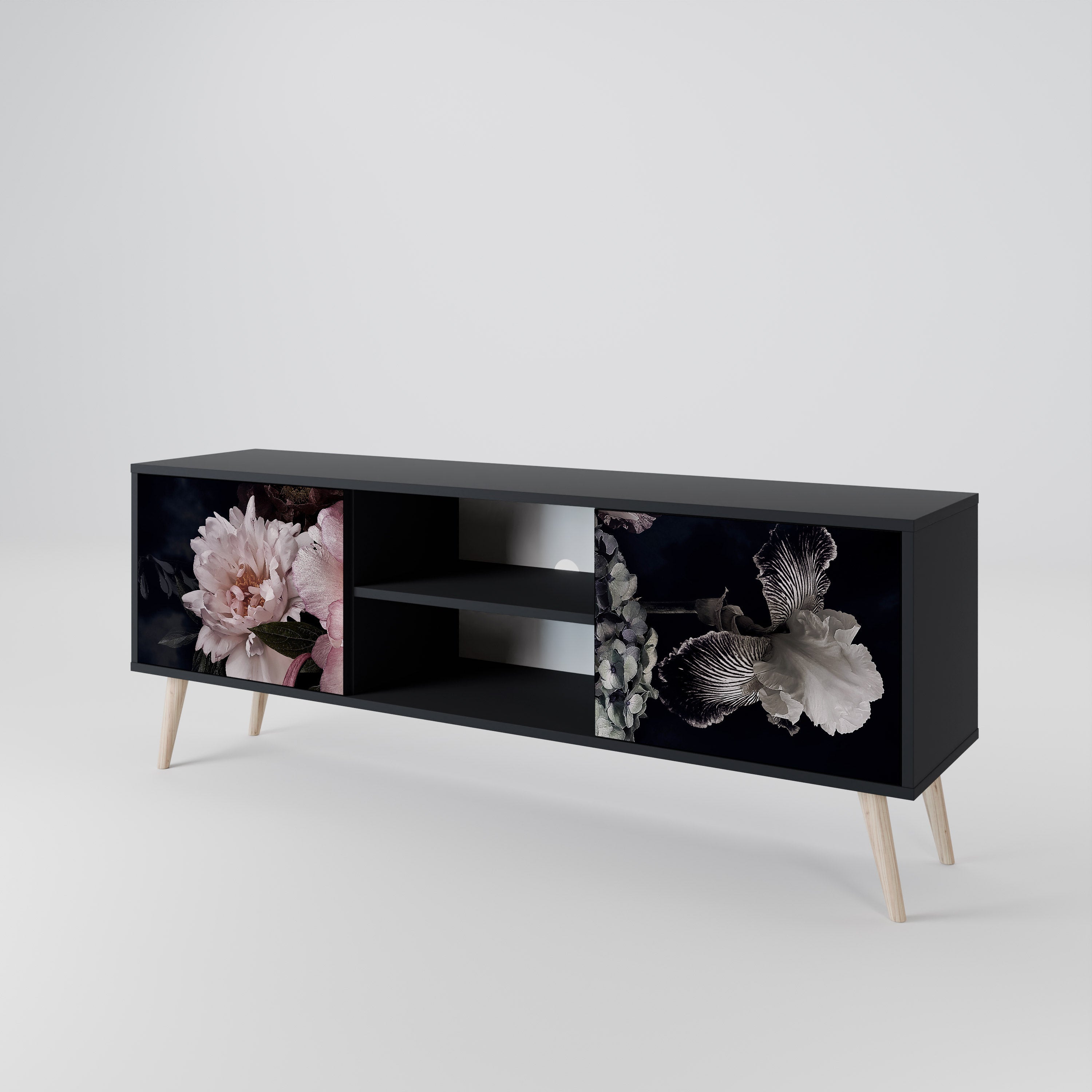 PURE BLOSSOM 2-Door TV Stand in Black Finish