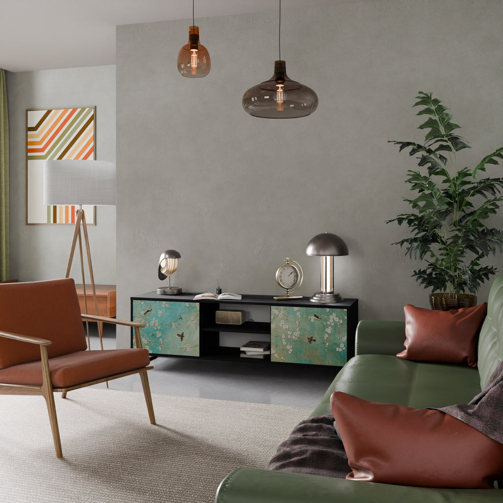 BLOOMING CHARM 2-Door TV Stand in Black Finish