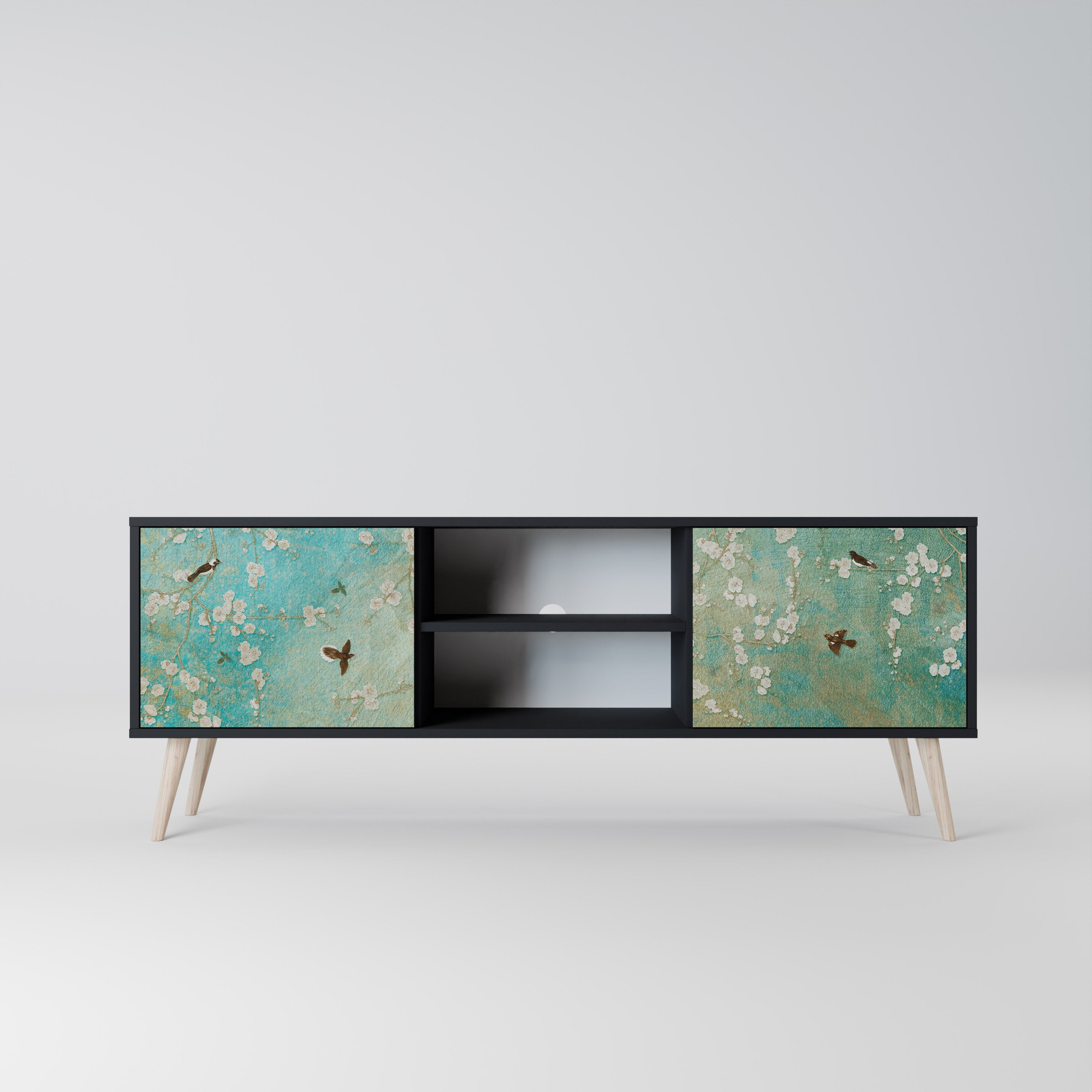 BLOOMING CHARM 2-Door TV Stand in Black Finish