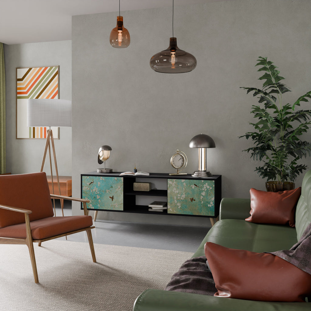 BLOOMING CHARM 2-Door TV Stand in Black Finish