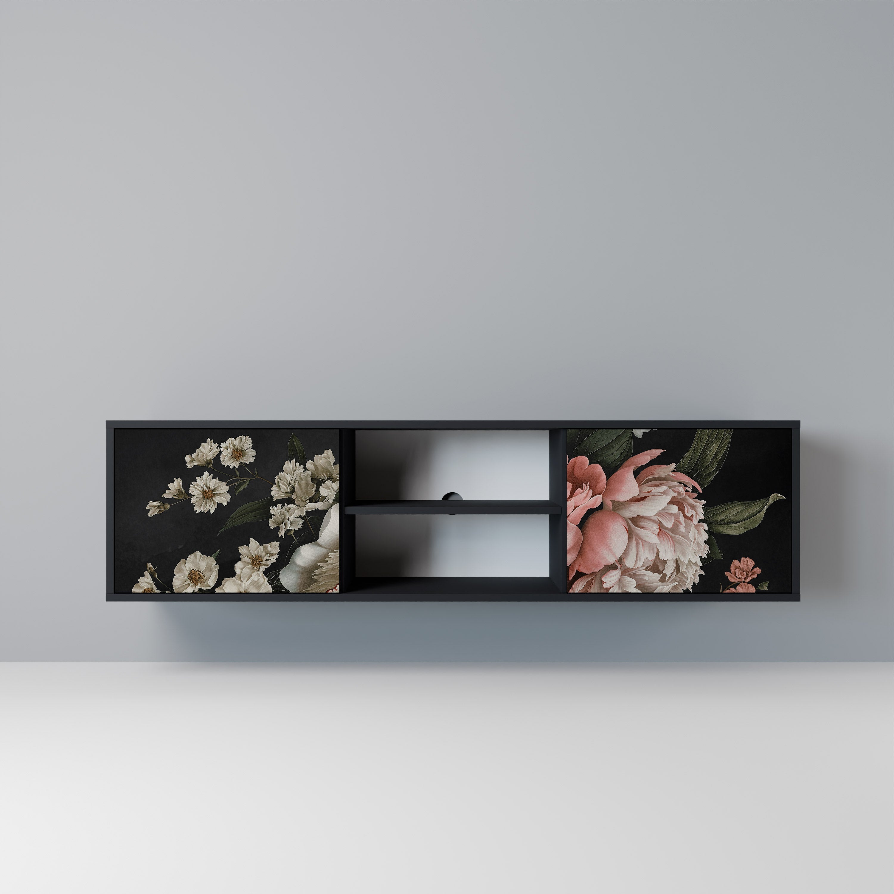 LUSH ELEGANCE 2-Door TV Stand in Black Finish