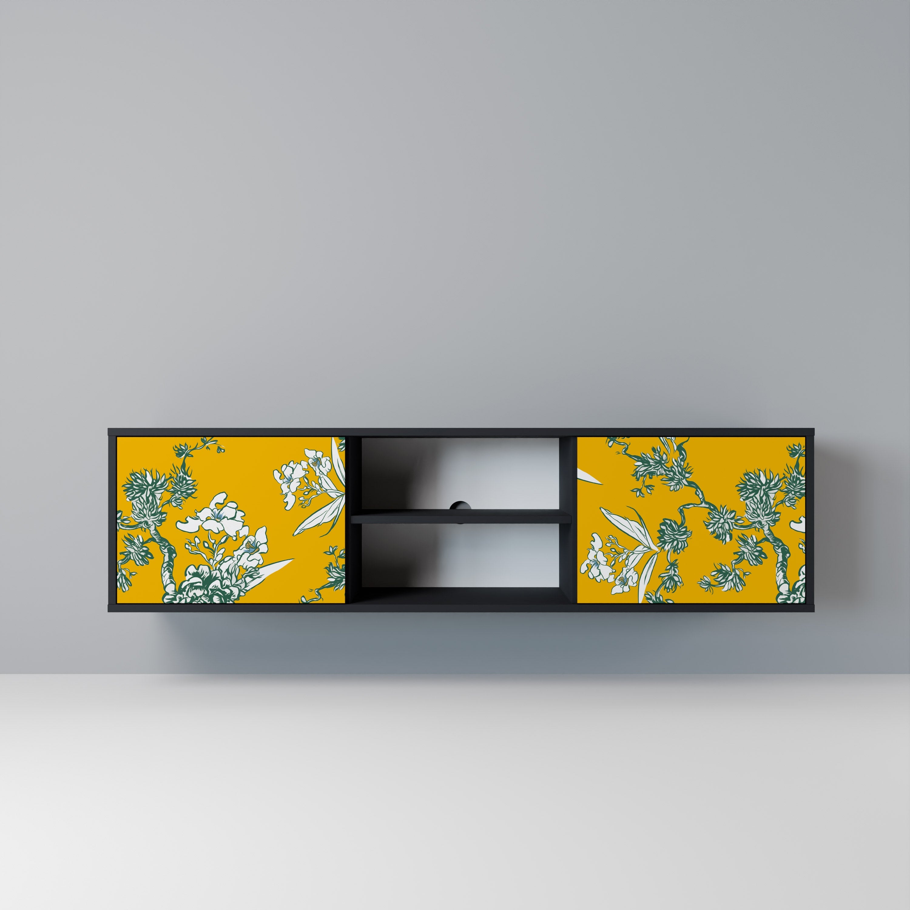 YELLOW CHINOISERIE TV-Lowboard mit 2 Türen in Schwarz
