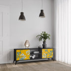 YELLOW CHINOISERIE 2-Door TV Stand in Black Finish