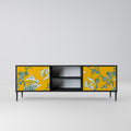 YELLOW CHINOISERIE 2-Door TV Stand in Black Finish