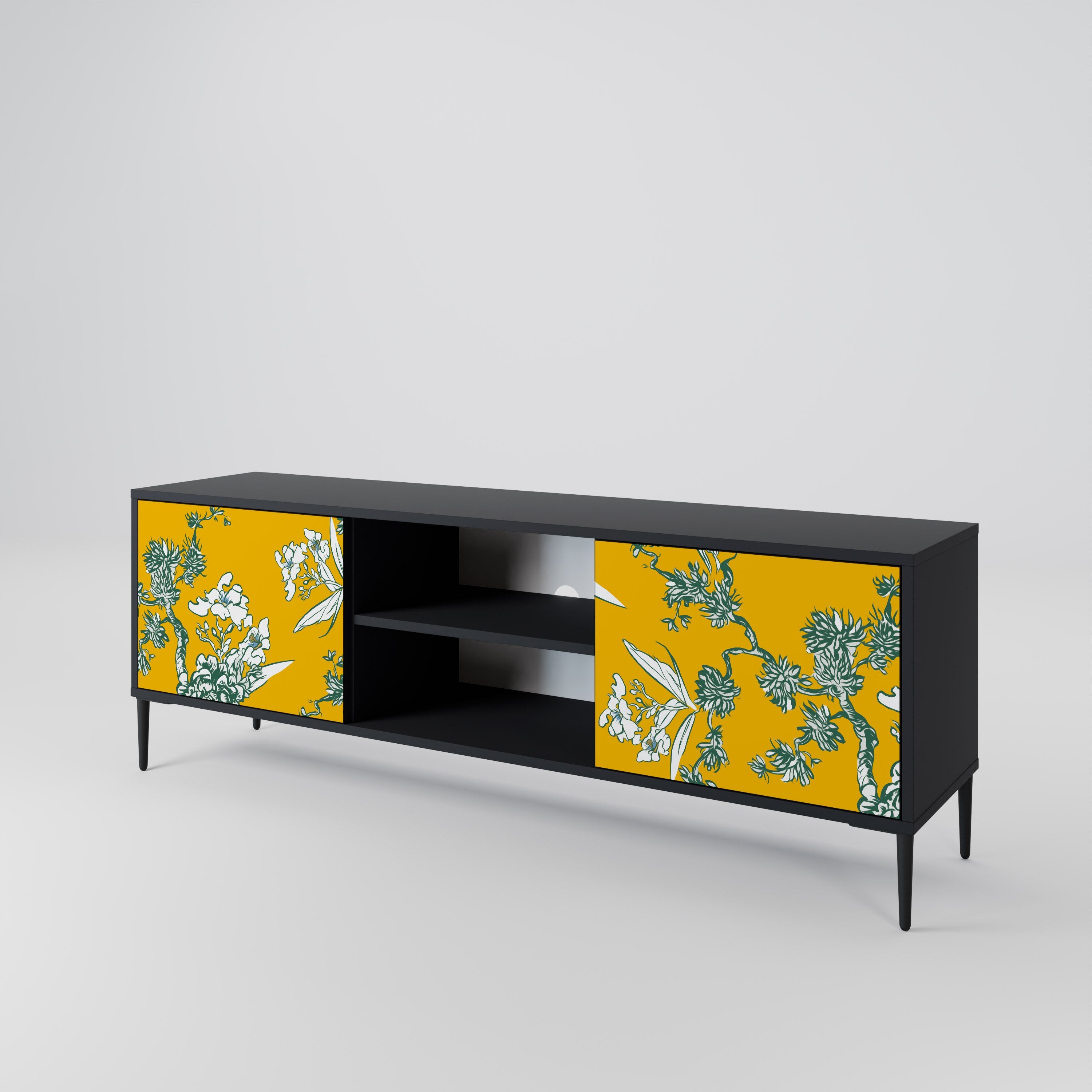 YELLOW CHINOISERIE TV-Lowboard mit 2 Türen in Schwarz
