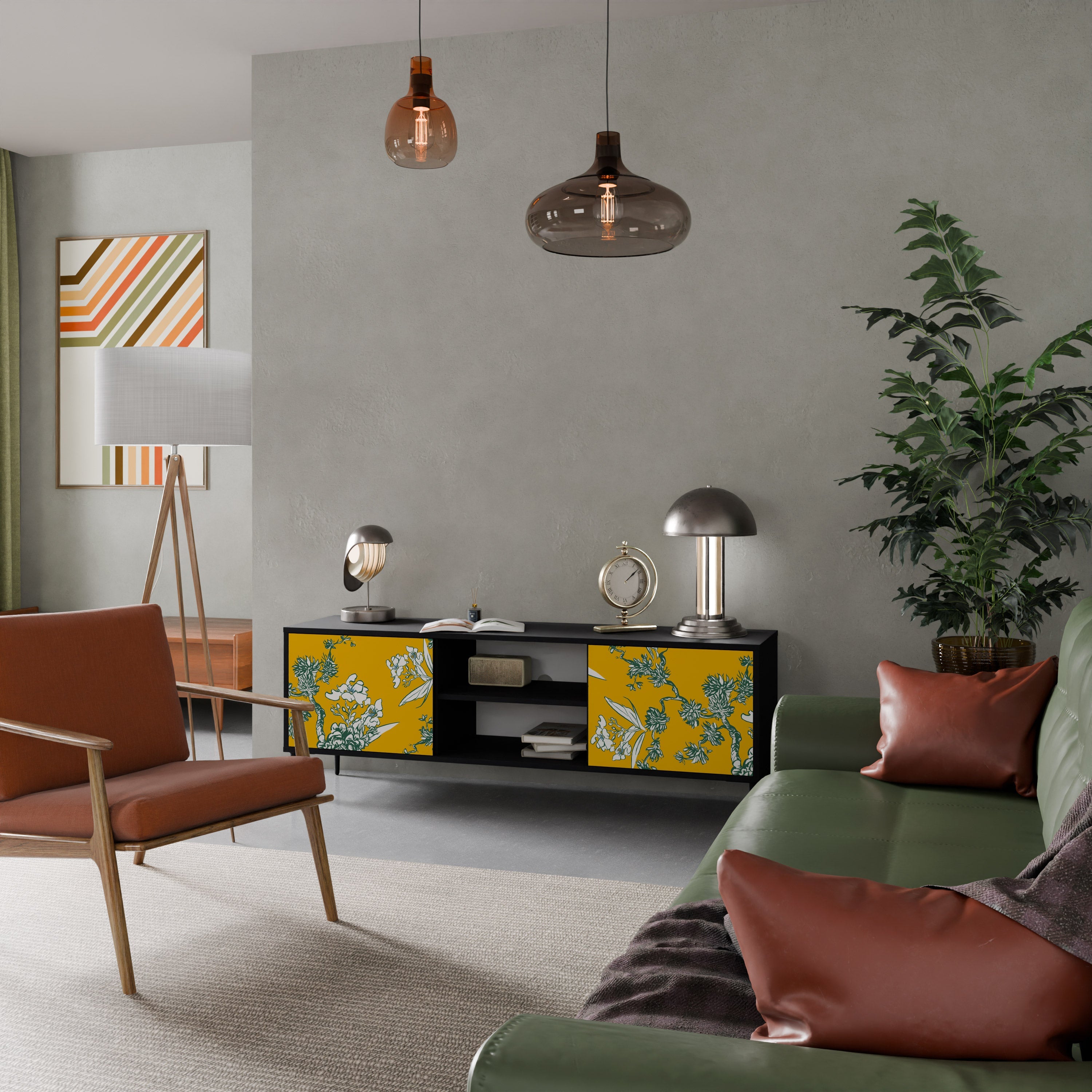 YELLOW CHINOISERIE TV-Lowboard mit 2 Türen in Schwarz