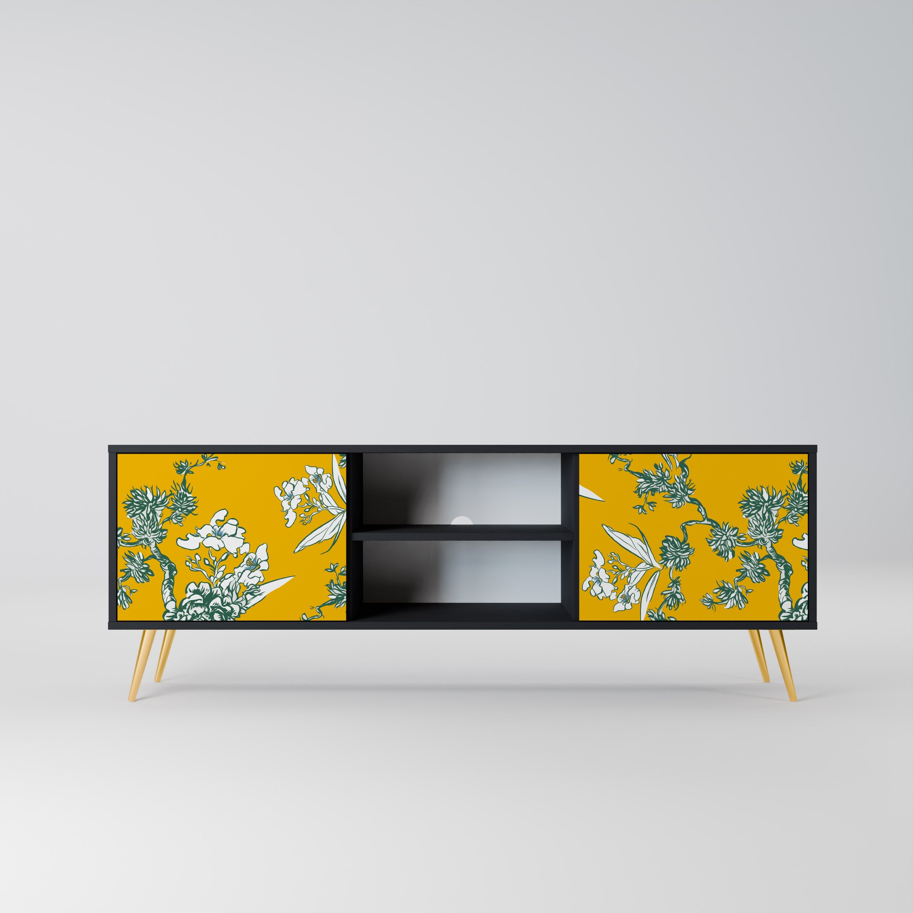 YELLOW CHINOISERIE TV-Lowboard mit 2 Türen in Schwarz