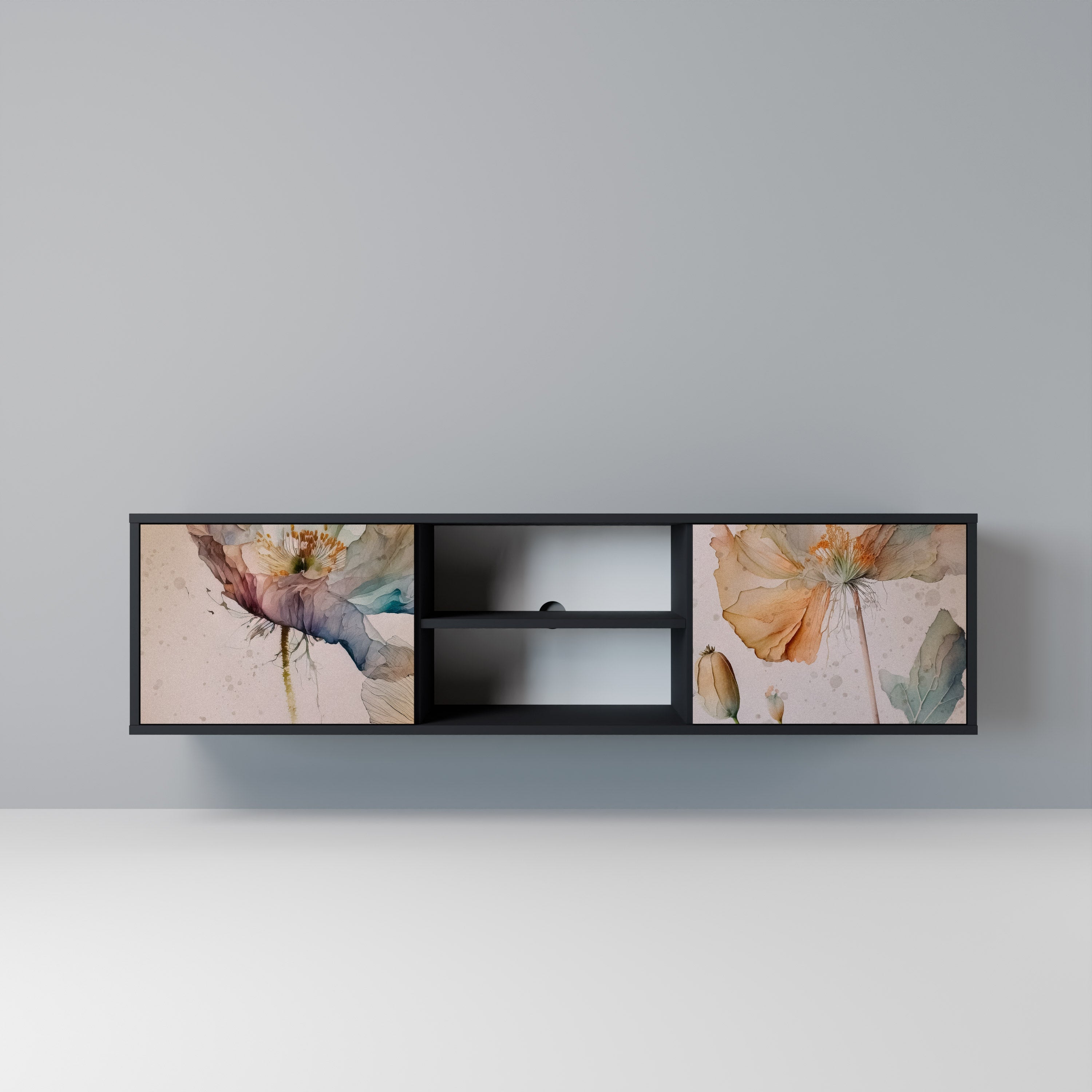 SOFTEN POPPY 2-Door TV Stand in Black Finish