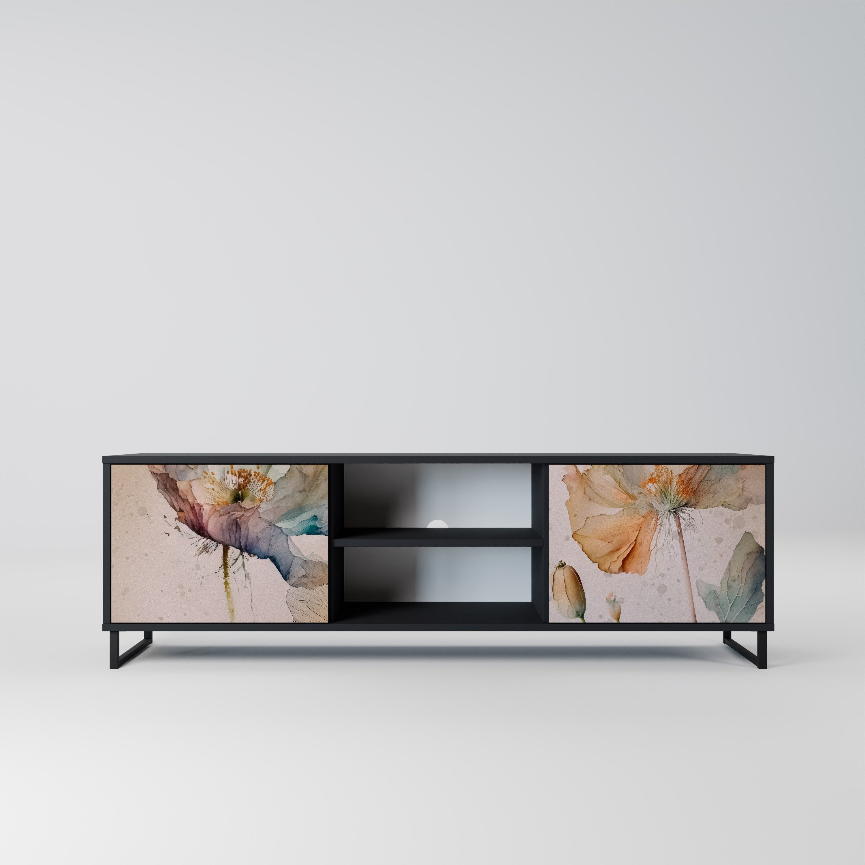 SOFTEN POPPY 2-Door TV Stand in Black Finish