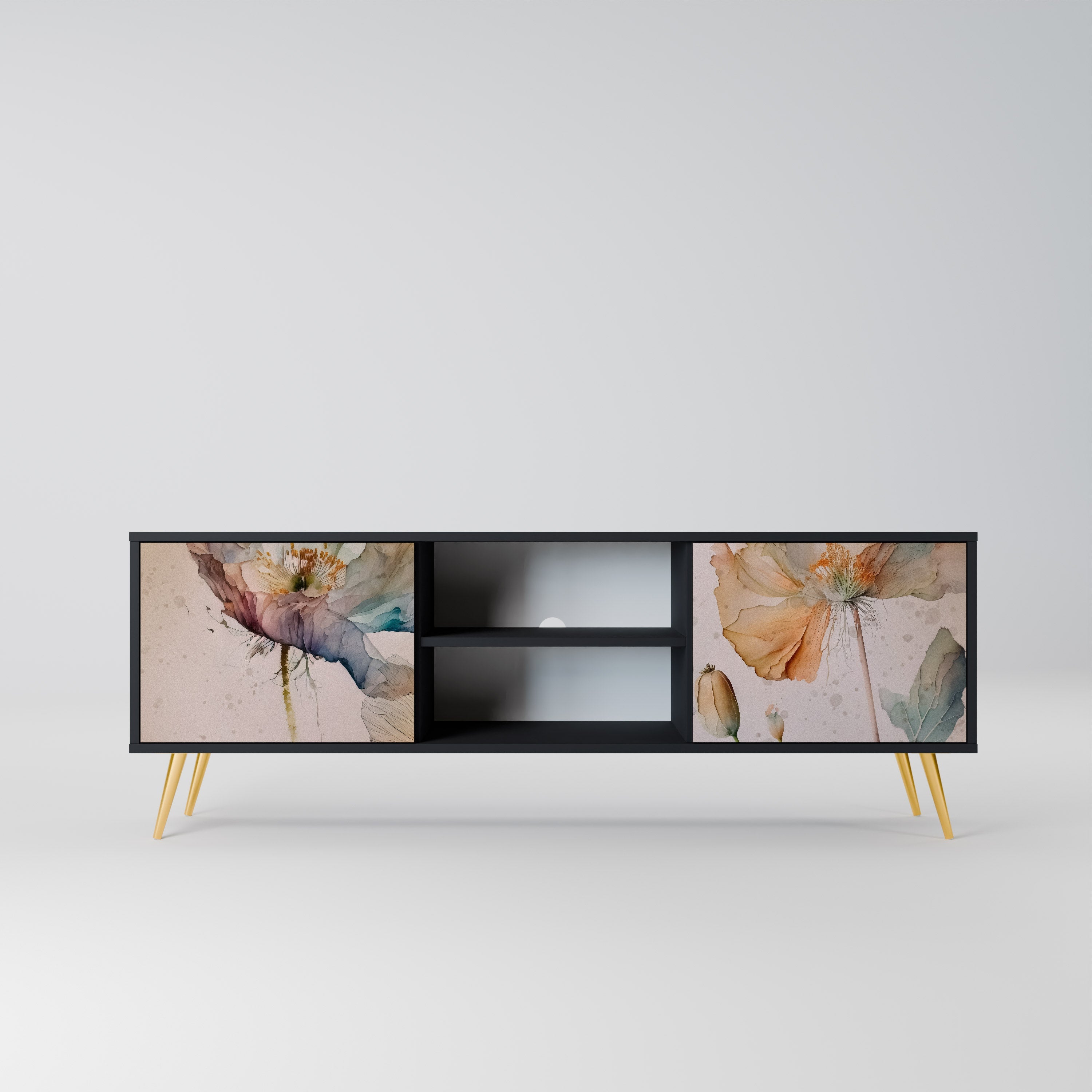 SOFTEN POPPY 2-Door TV Stand in Black Finish