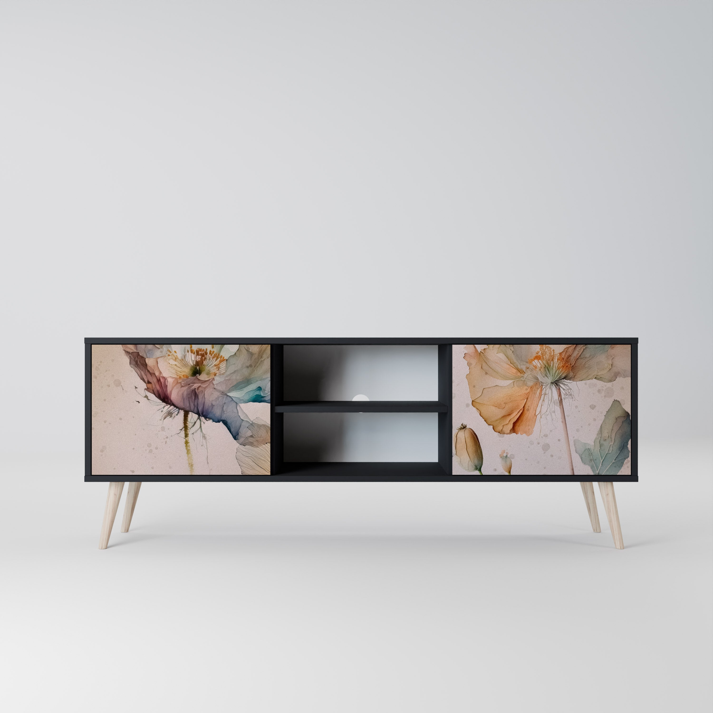 SOFTEN POPPY 2-Door TV Stand in Black Finish