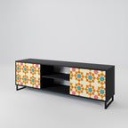FLORAL DECOR 2-Door TV Stand in Black Finish
