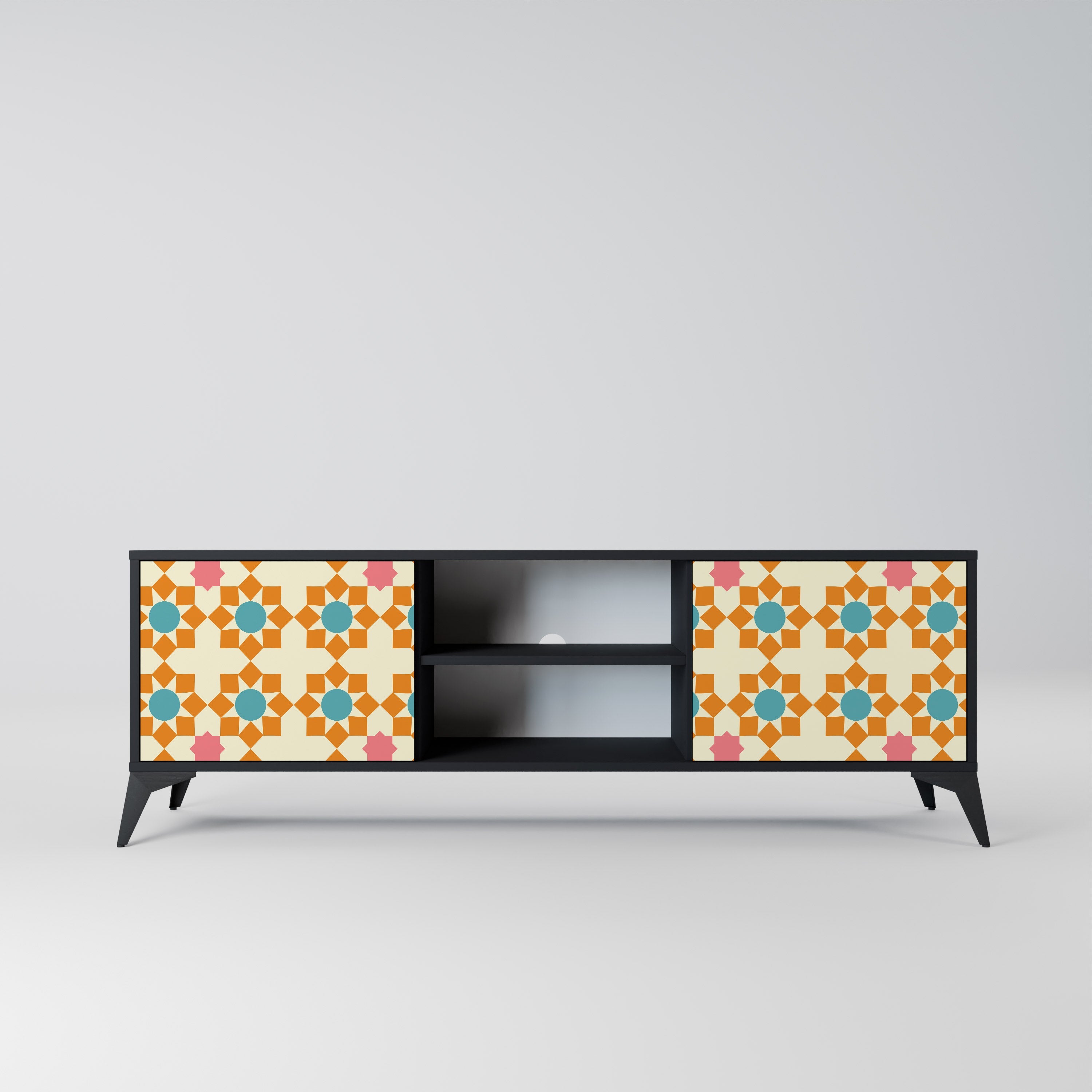 FLORAL DECOR 2-Door TV Stand in Black Finish