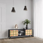 FLORAL DECOR 2-Door TV Stand in Black Finish