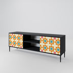 FLORAL DECOR 2-Door TV Stand in Black Finish