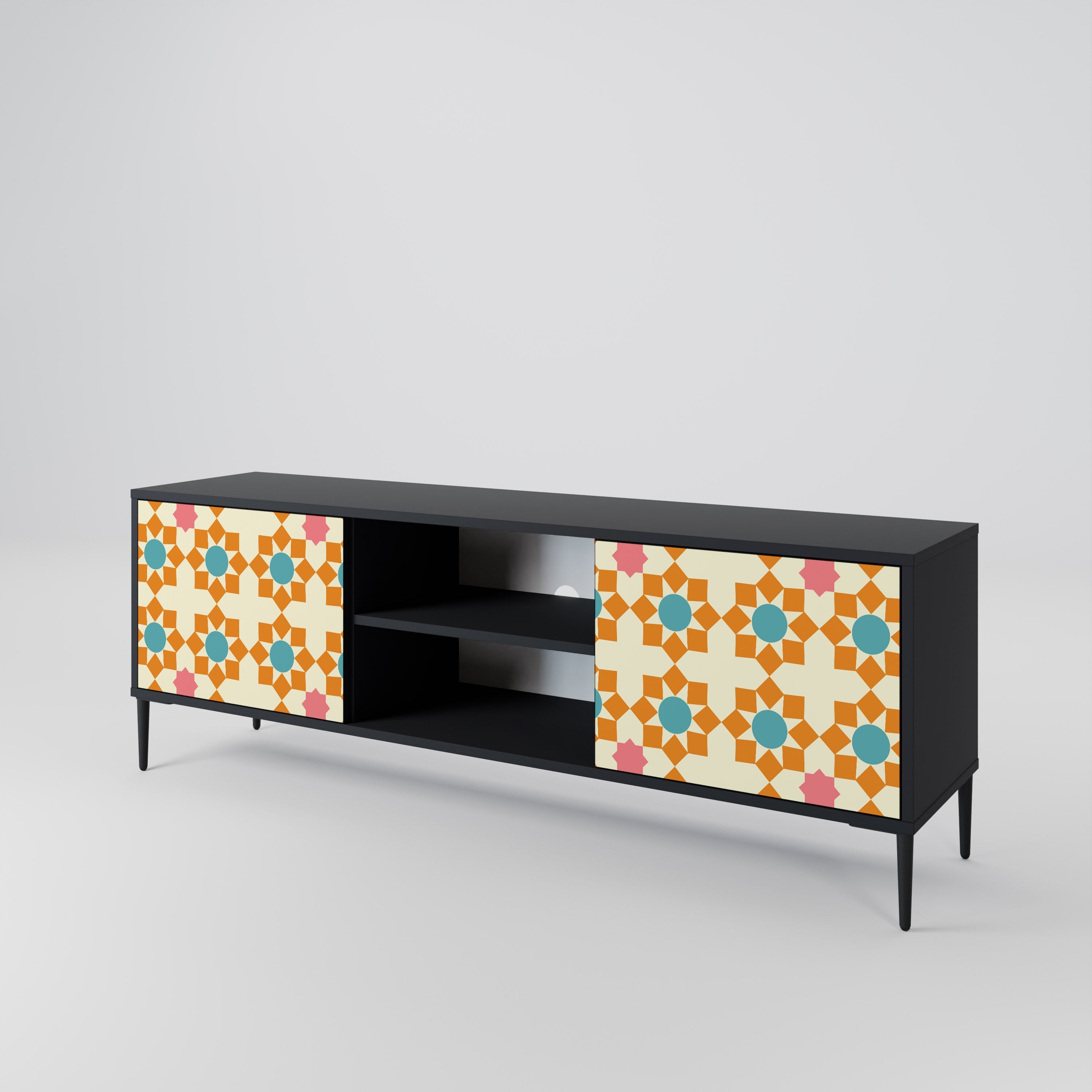 FLORAL DECOR 2-Door TV Stand in Black Finish