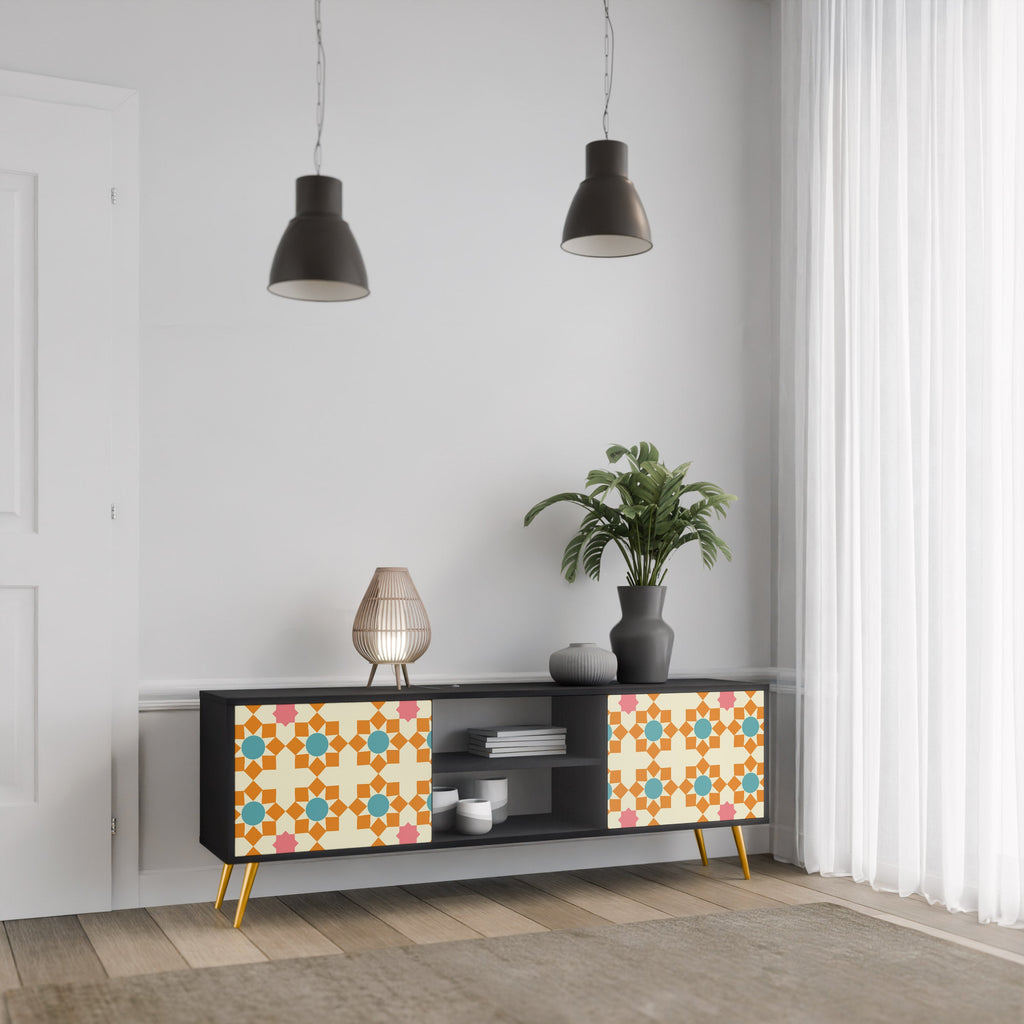 FLORAL DECOR 2-Door TV Stand in Black Finish