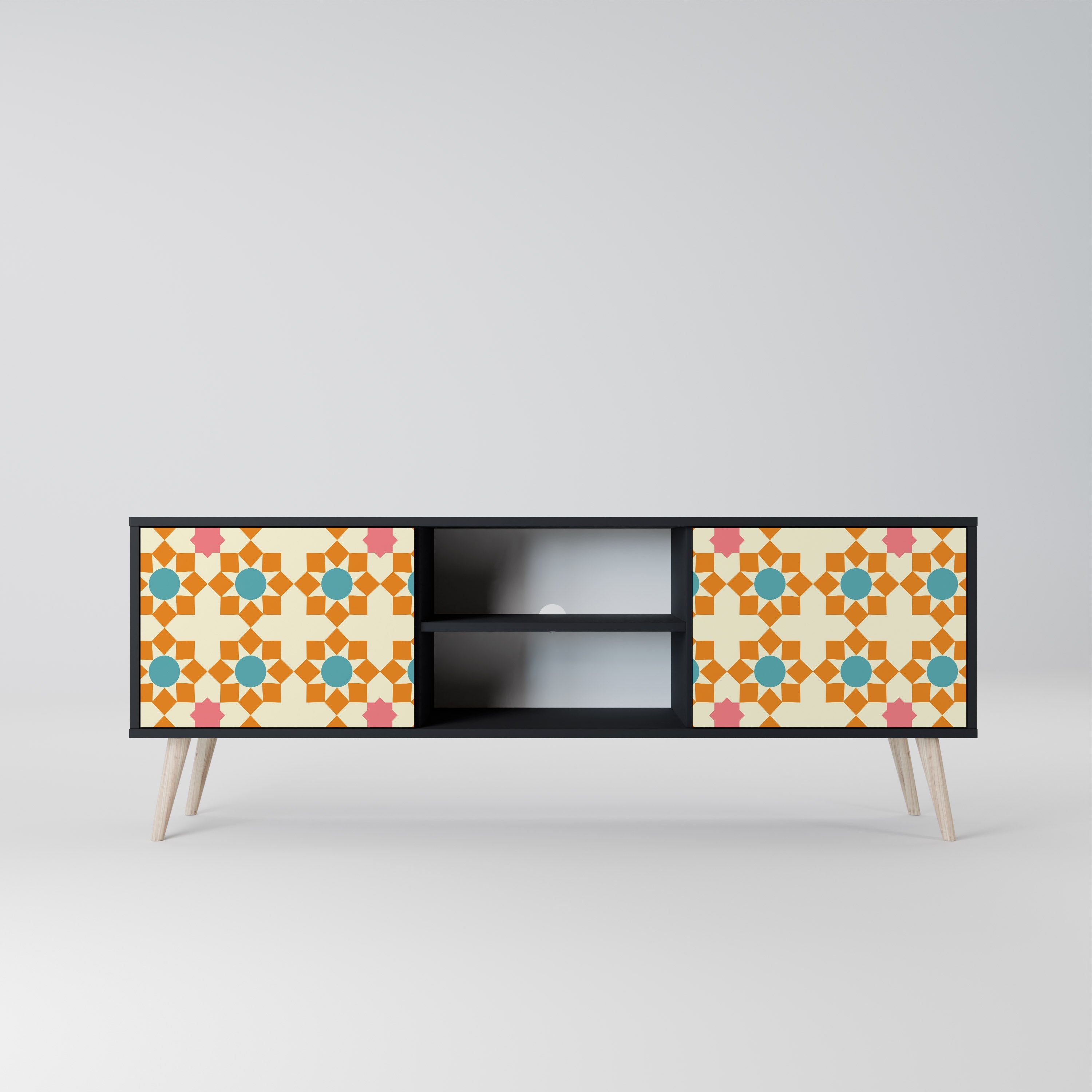 FLORAL DECOR 2-Door TV Stand in Black Finish