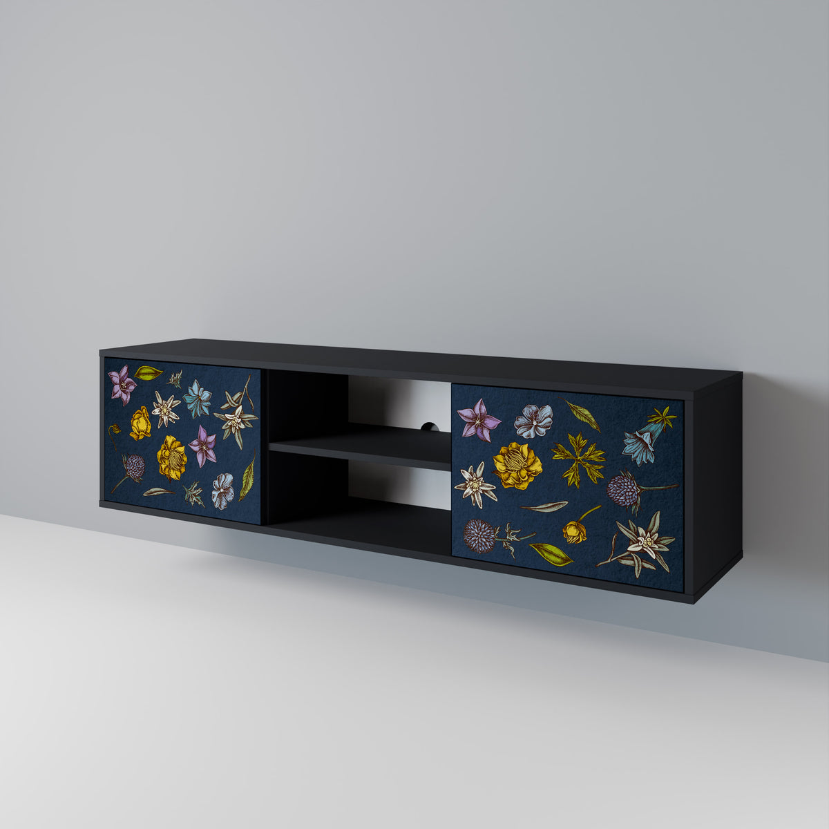 FLOWERS ON NAVY BLUE 2-türiges TV-Lowboard
