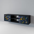 FLOWERS ON NAVY BLUE 2-Door TV Stand in Black Finish