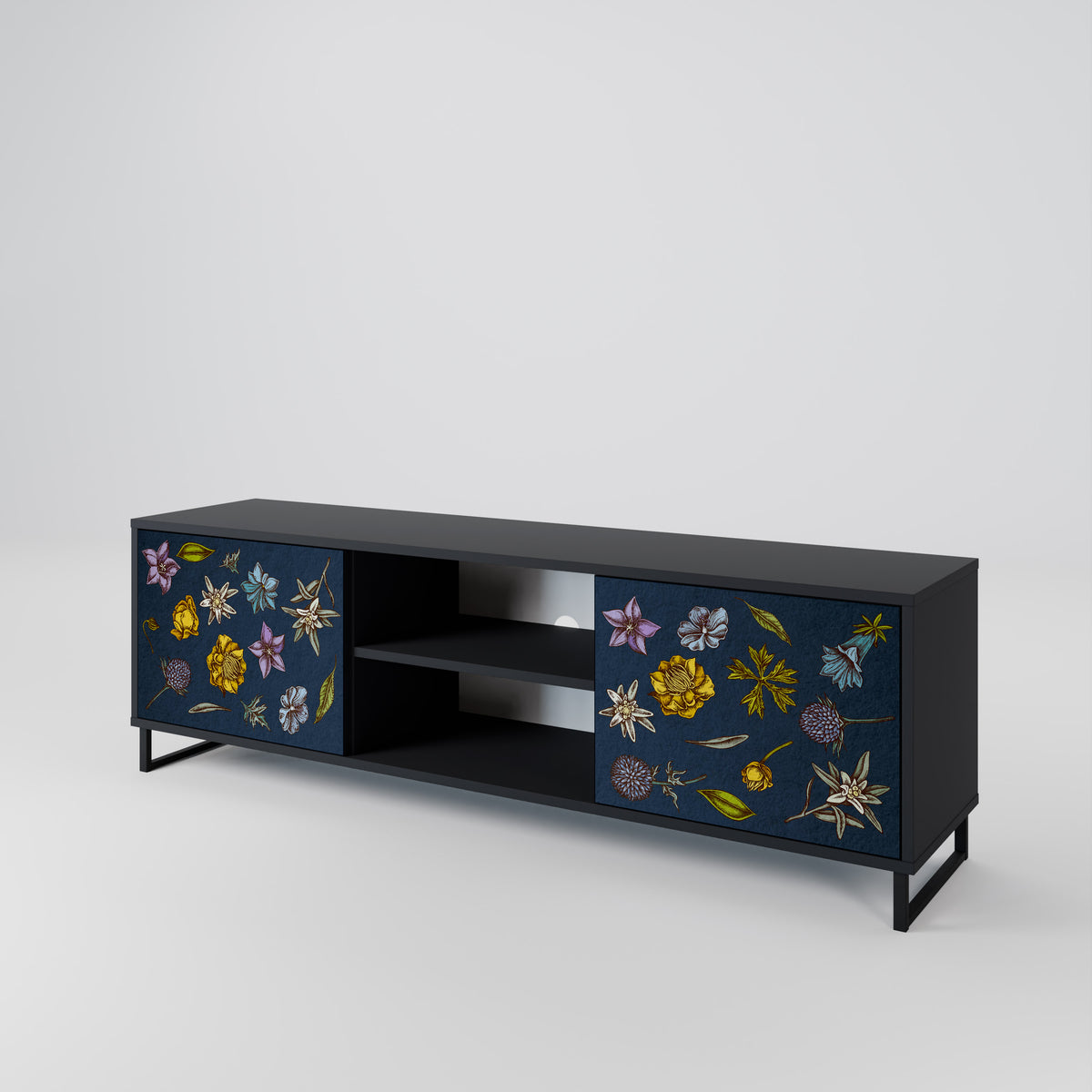 FLOWERS ON NAVY BLUE 2-türiges TV-Lowboard