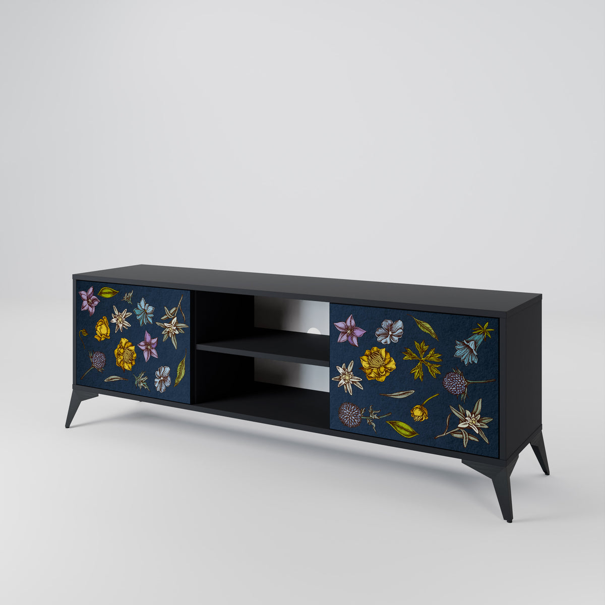 FLOWERS ON NAVY BLUE 2-türiges TV-Lowboard