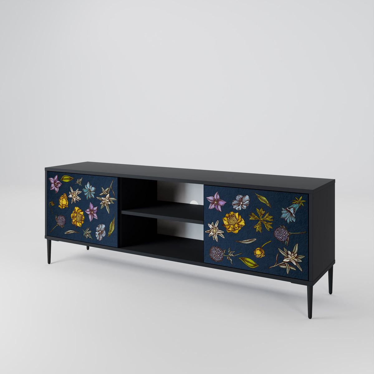 FLOWERS ON NAVY BLUE 2-türiges TV-Lowboard
