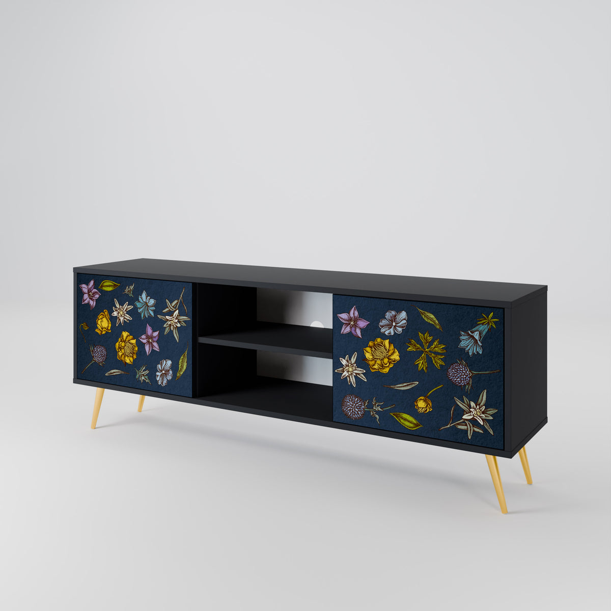 FLOWERS ON NAVY BLUE 2-türiges TV-Lowboard