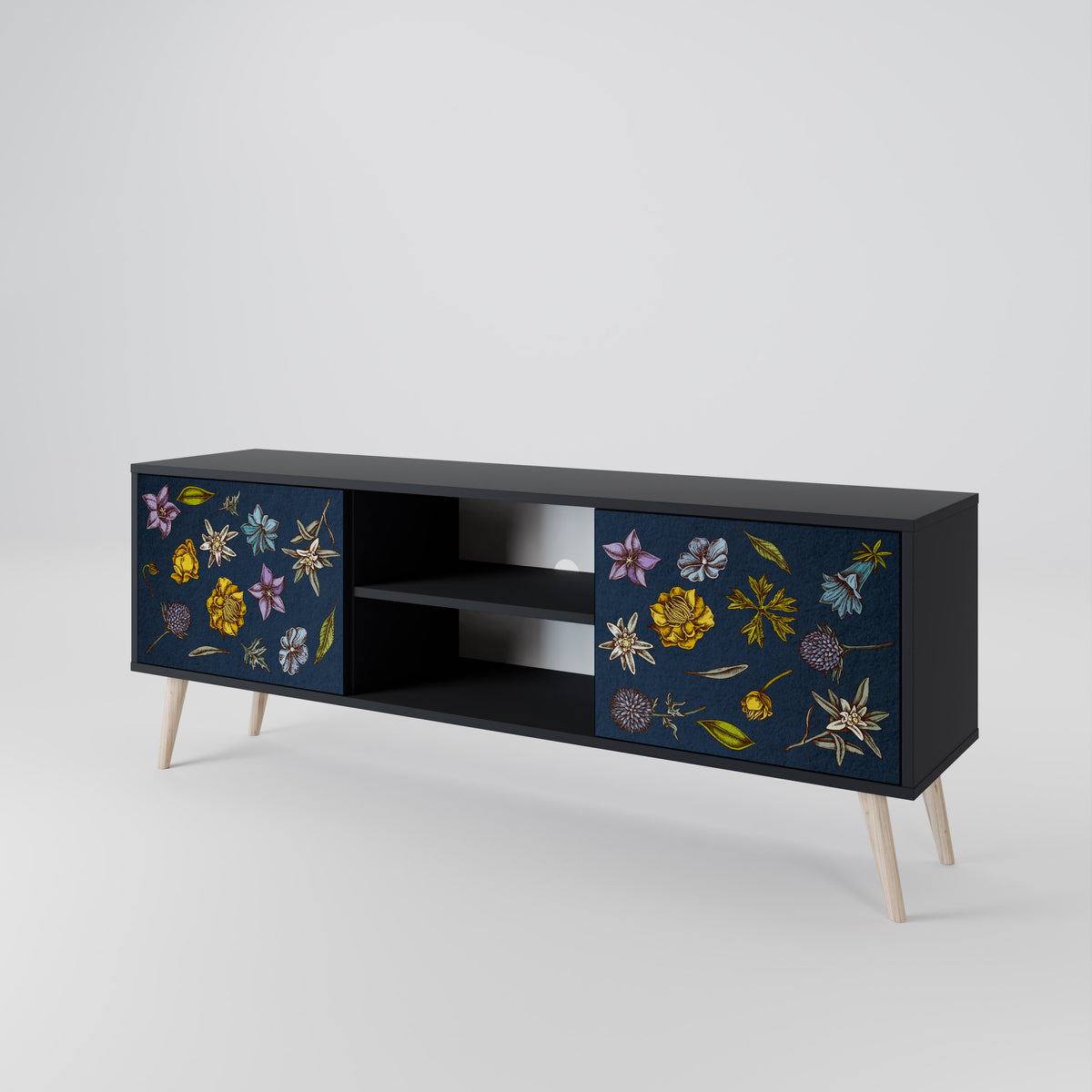 FLOWERS ON NAVY BLUE 2-türiges TV-Lowboard