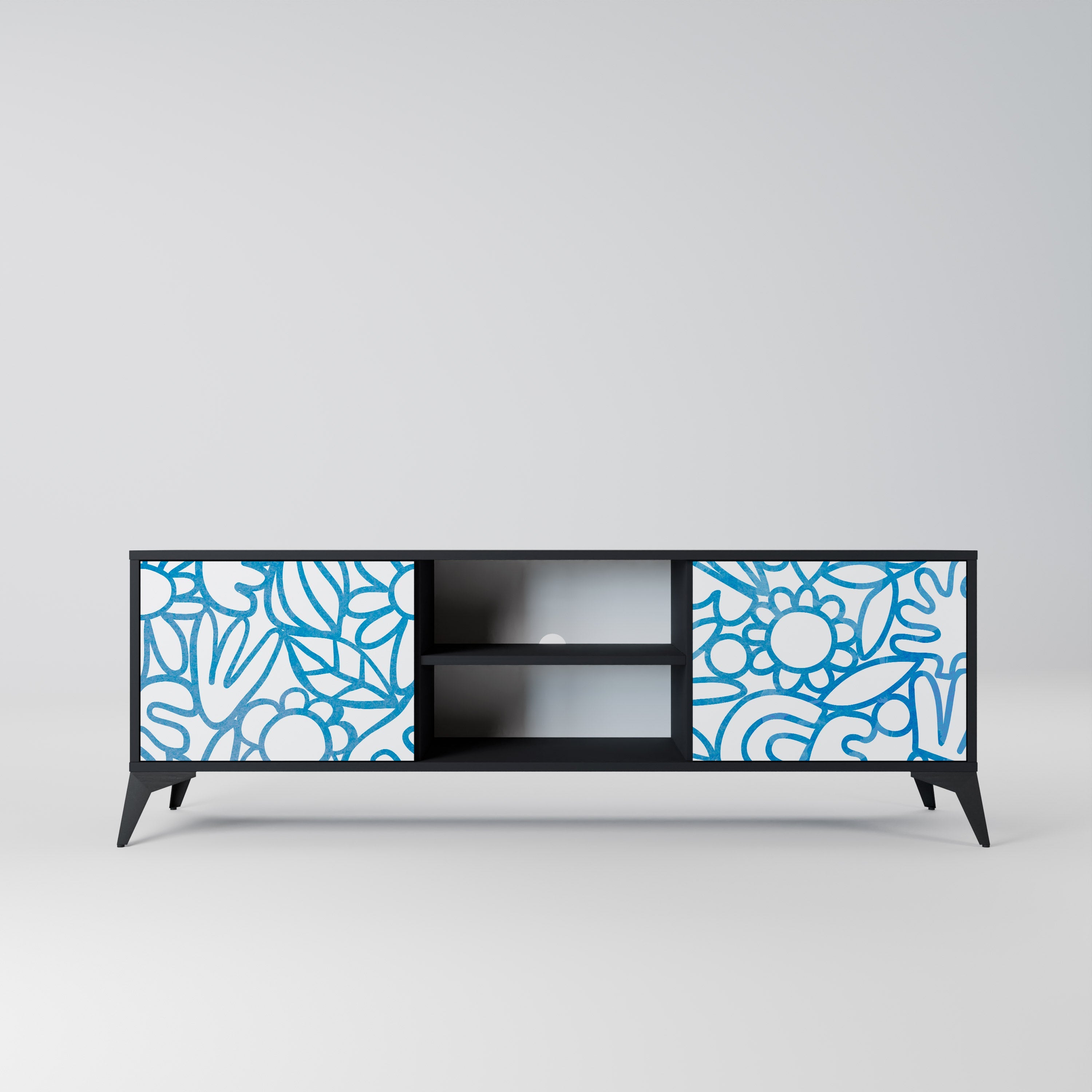 BLOOMY MORNING 2-Door TV Stand in Black Finish