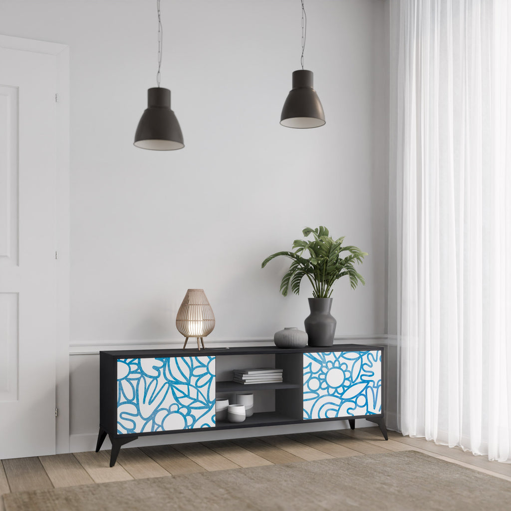 BLOOMY MORNING 2-Door TV Stand in Black Finish